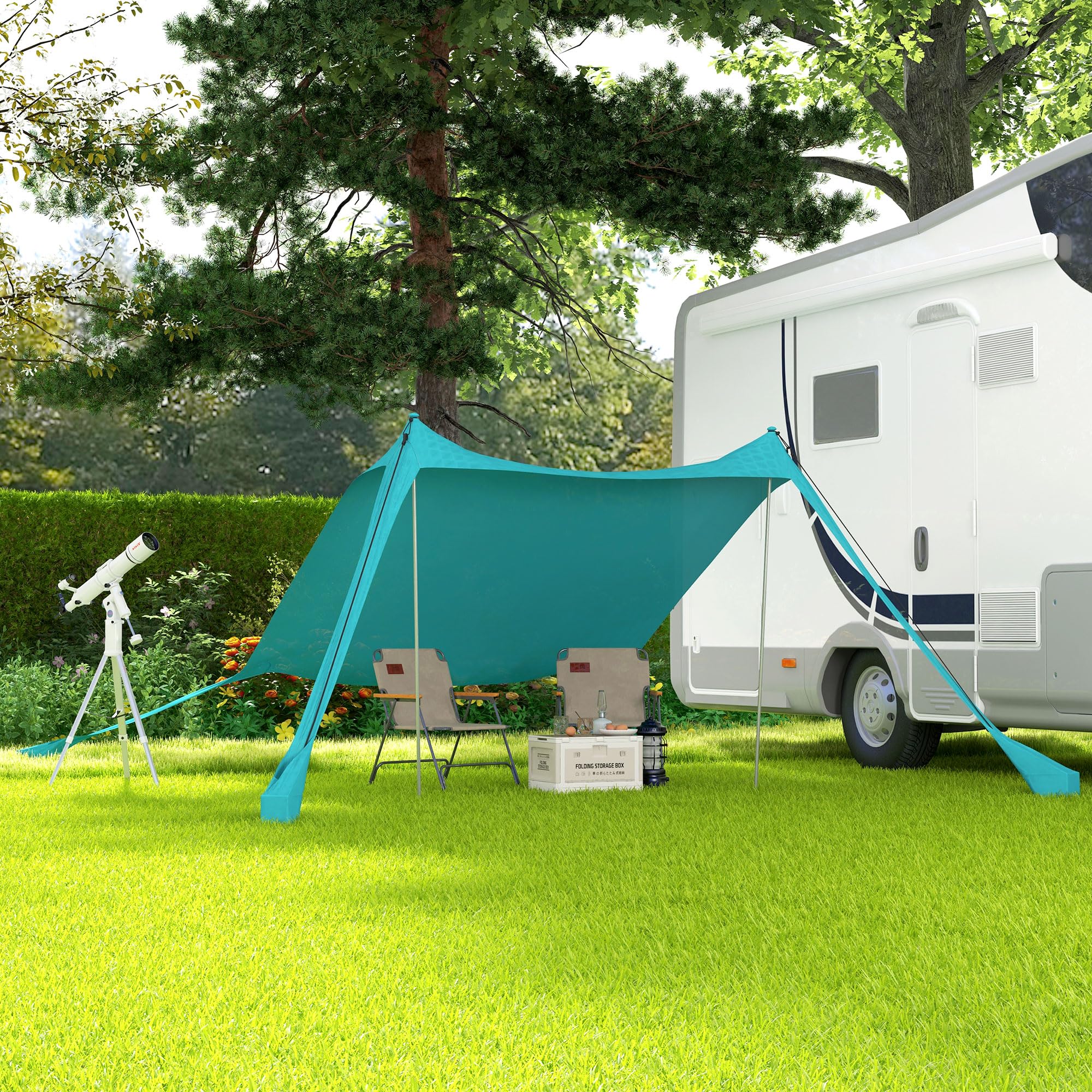 Outsunny Strandtent, camping zonne schuur, tarp type zeil met 2 palen