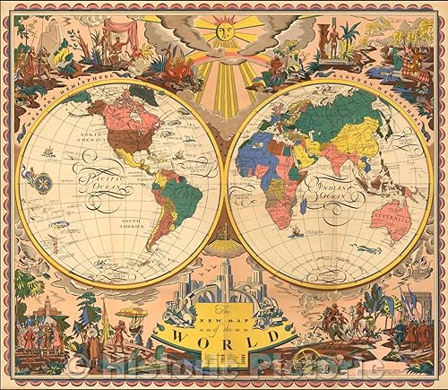Mapa histórico - El nuevo mapa del mundo, 1928, arte de pared vintage de 30 x 24 pulgadas