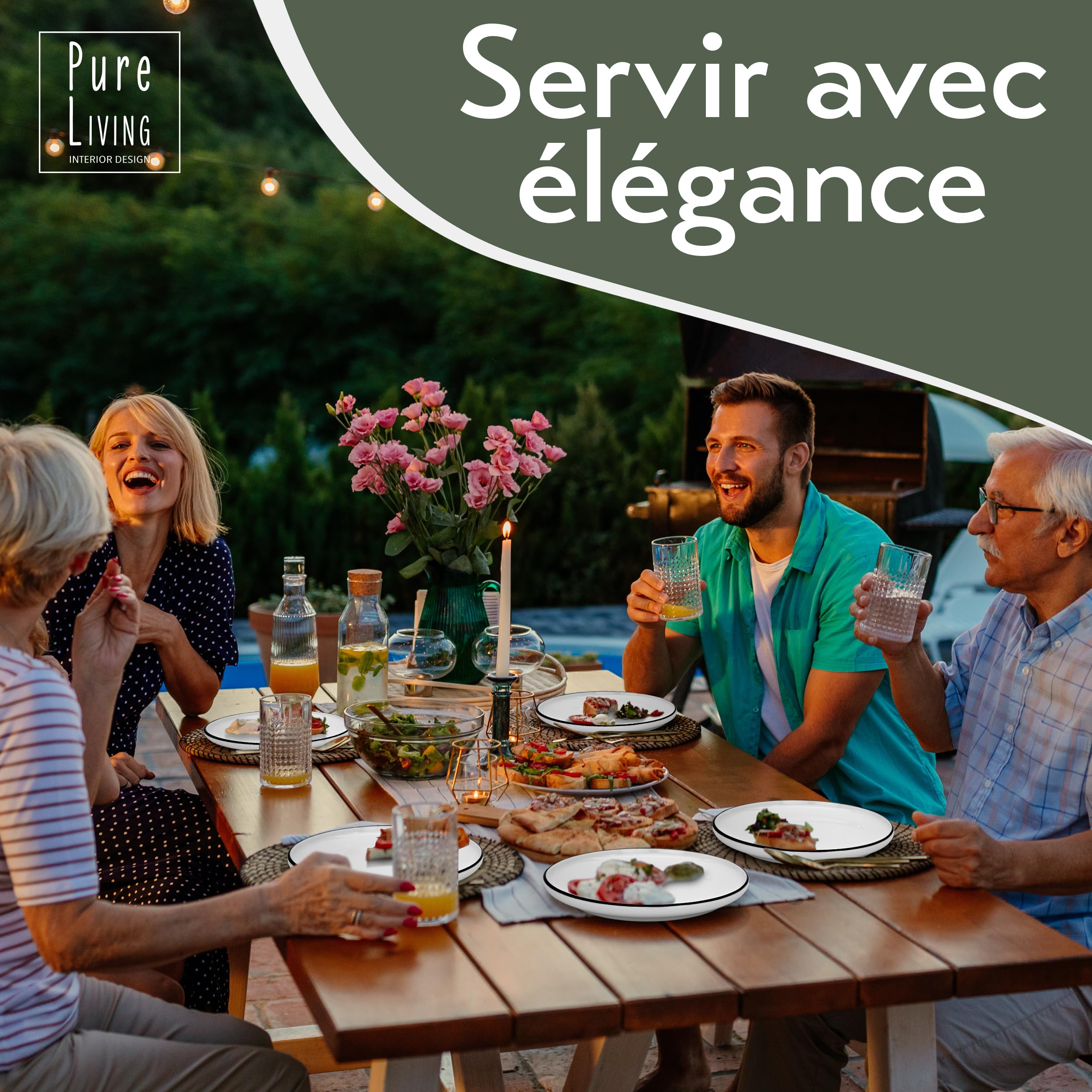 Service vaisselle complet pour 6 personnes Scandi-Style - 24 pièces en porcelaine premium blanche, de qualité supérieure - Ensemble d'assiettes et de bols résistente au lave-vaisselle