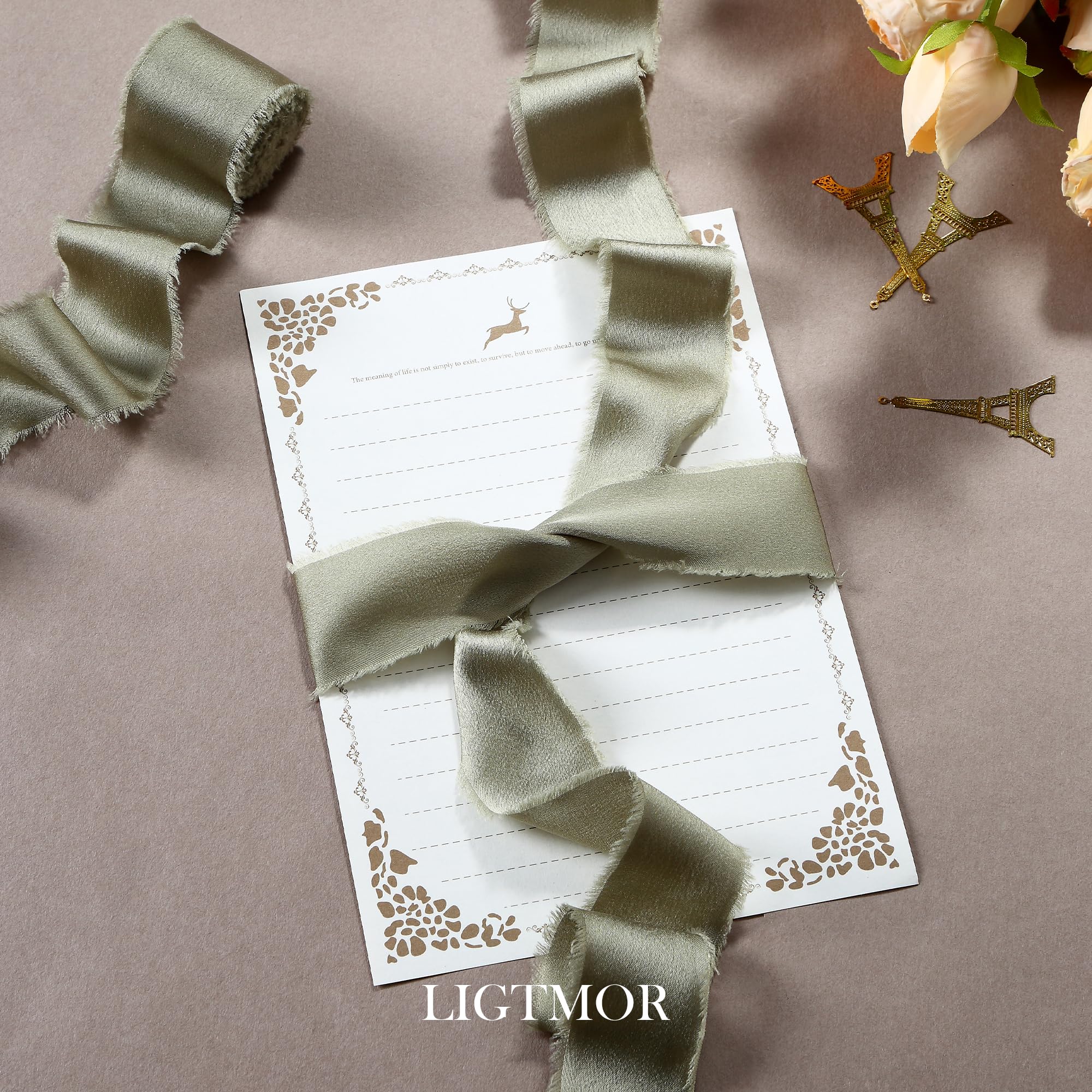Ligtmor Silk Satin Ribbon 1-1/2 inch x 15 Yard (3.8cm x 13.5m) Handmade Frayed Ribbons for Gift Wrapping Crafts Wedding Flower Bouquet Holiday Décor - Image 3