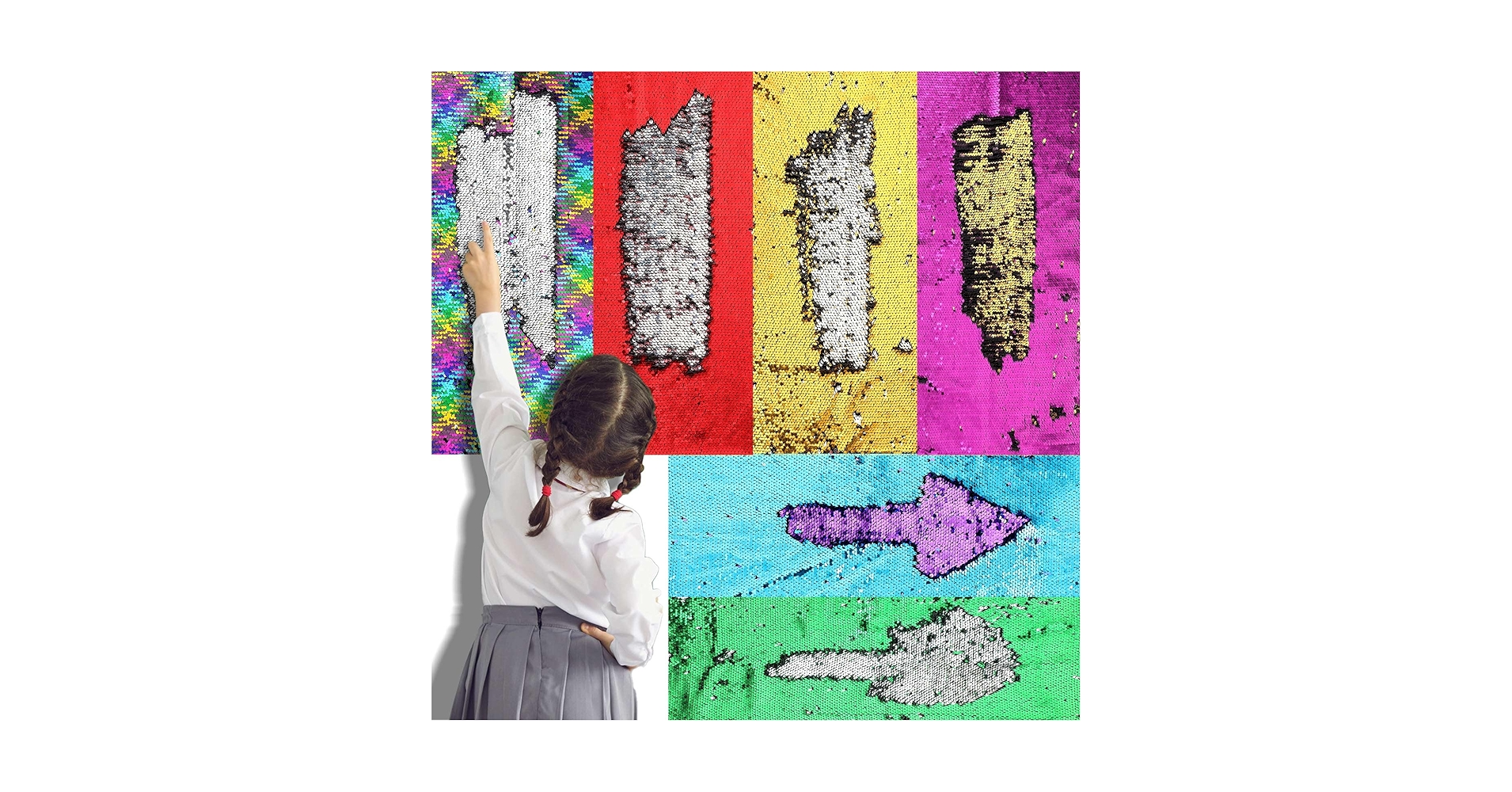 Penepico Sensory Wall Sequin Flip Fabric For Kids,0.2" Large Sequins Sensory Graffiti Fabric For