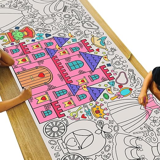Tiny Expressions Princess Castle Coloring Tablecloth for Kids - Rolled, No Creases 30" x 72" Large Coloring Poster for Princess-Themed Birthday Parties - Magical Castle Party Decorations for Girls