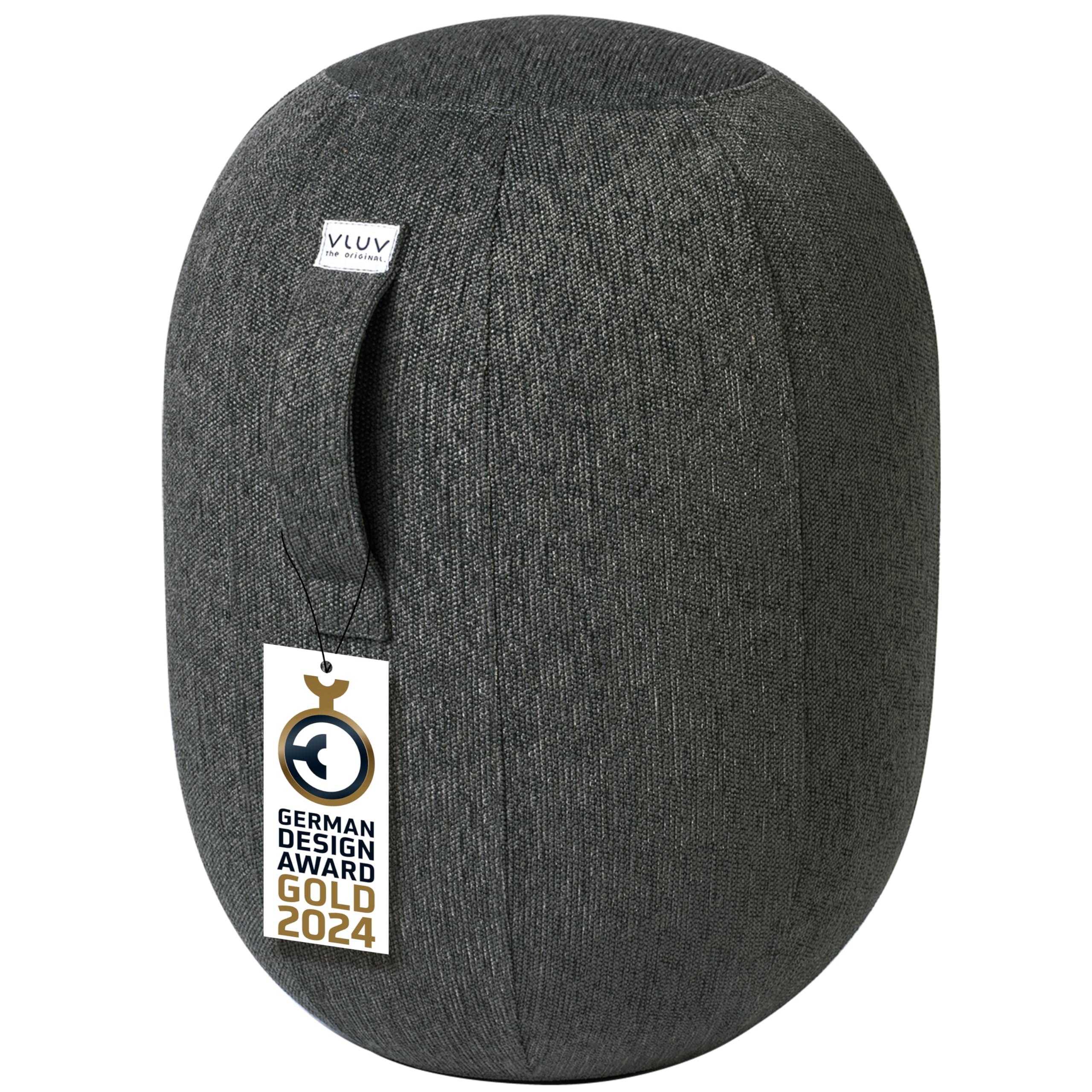VLUV® Kapsul Stov Tabouret d'équilibre ergonomique avec poignée de transport et protection anti-basculement - Housse en tissu lavable - Anthracite - Taille M