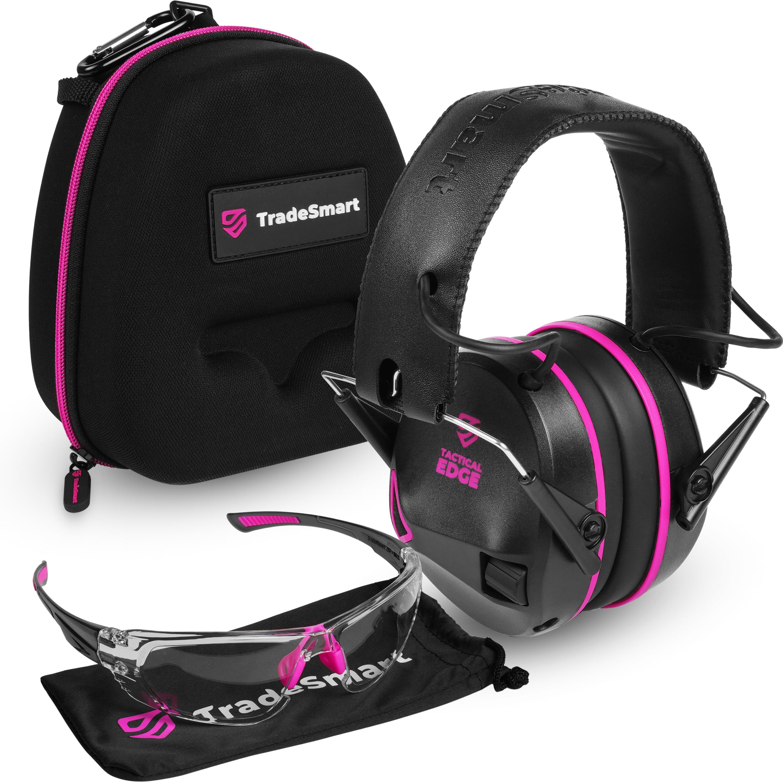 TradeSmart Complete Shooting Eye and Ear Protection: Electronic Earmuffs for Shooting, Range Glasses & Hard Carrying Case