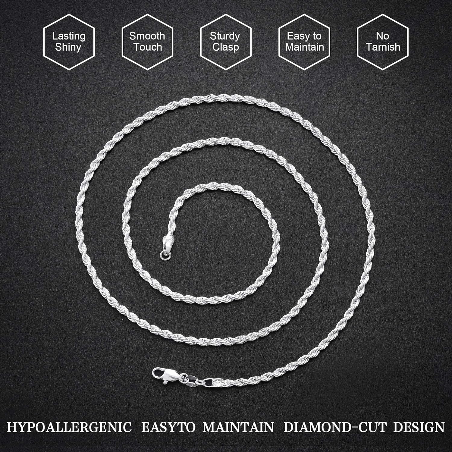 2.5/3/4 mm Rope Chain Necklace for Men - 925 Sterling Silver Chain for Men Necklaces Jewelry Gifts for Father Boyfriend Husband - Image 7