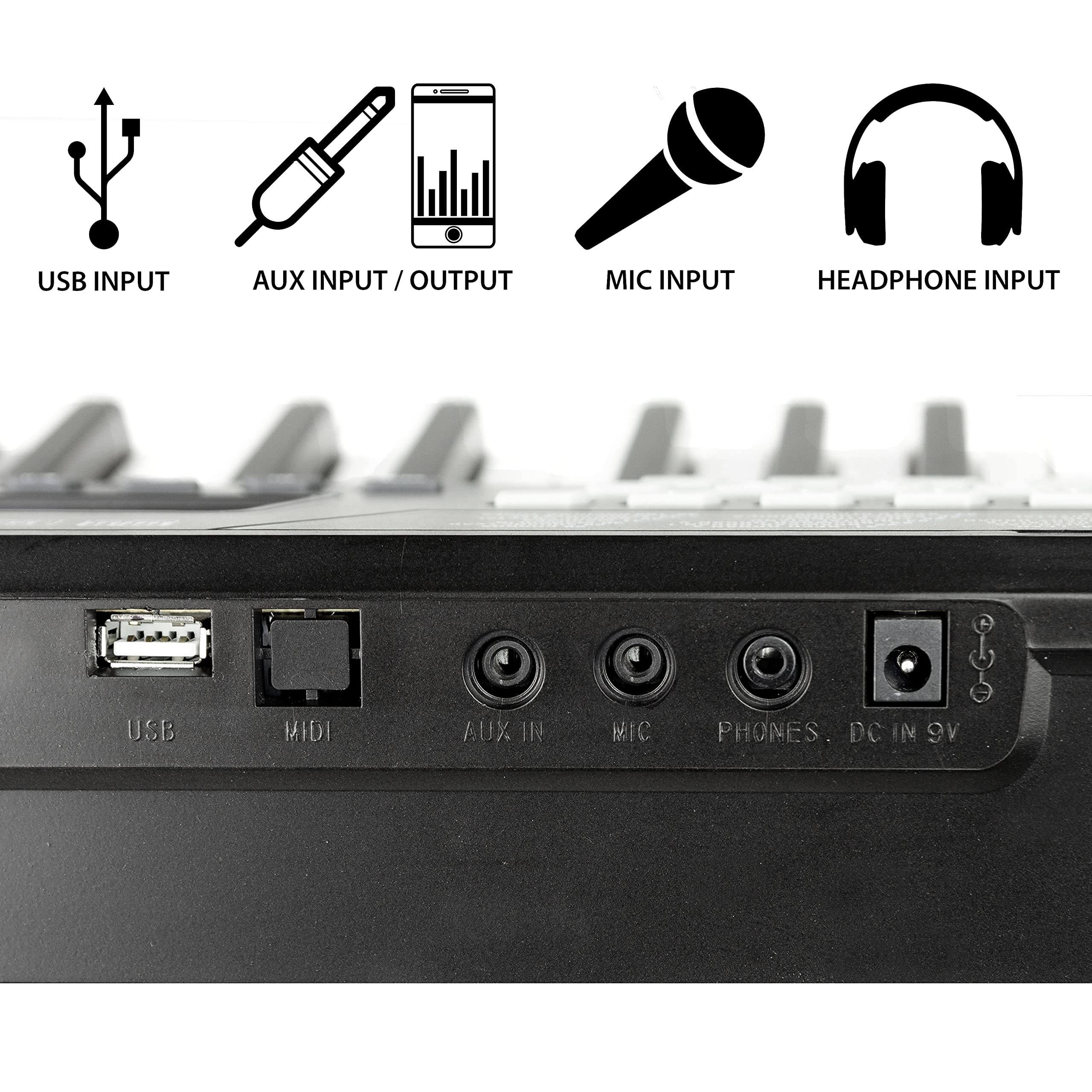 RockJam Tastiera per pianoforte 61 tasti con Pitch Bend, supporto, panchina, auricolare, adesivi per appunti e lezioni