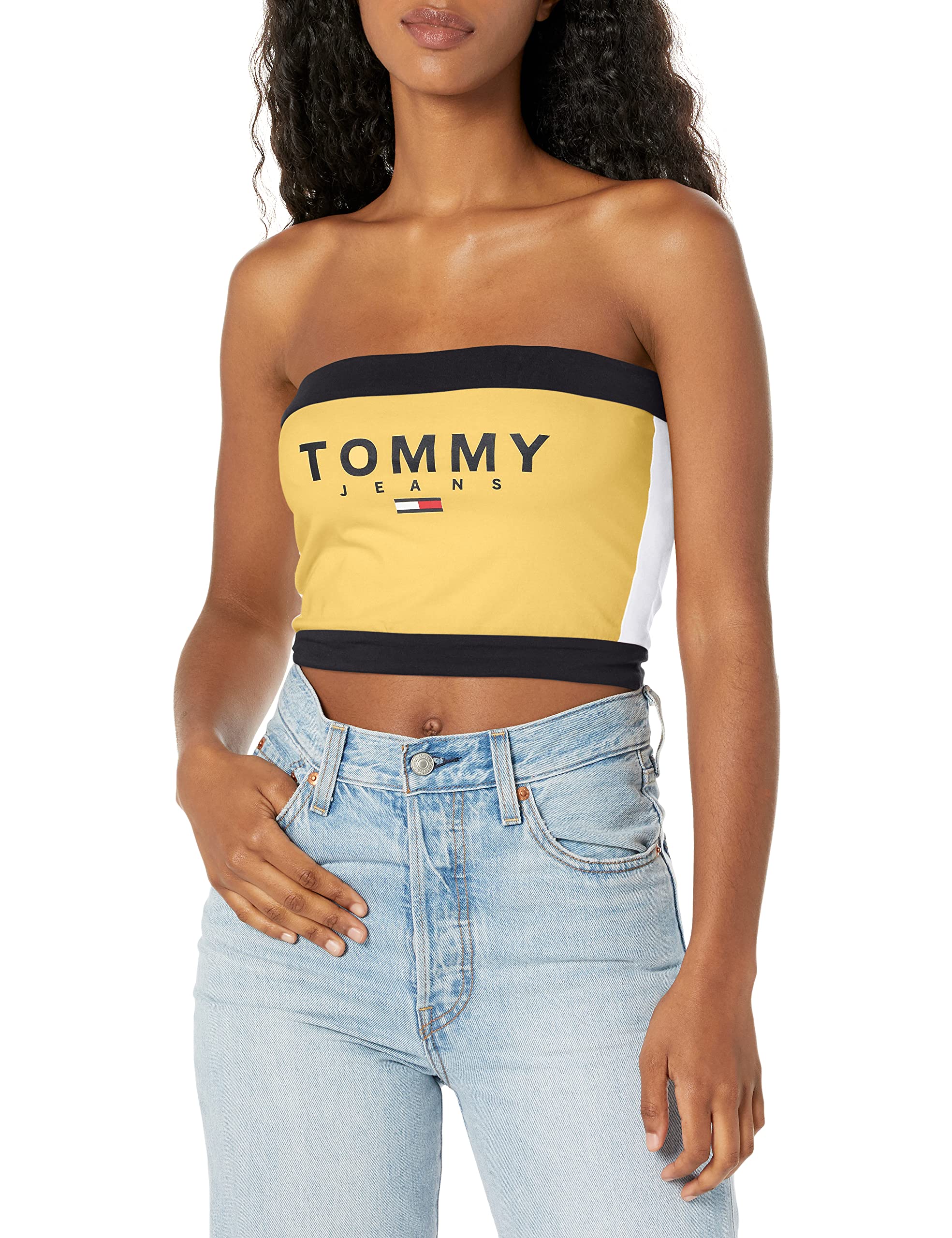 Tommy Hilfiger Women's Bandeau Tube Top with Classic Tommy Jeans Color Block and Logo