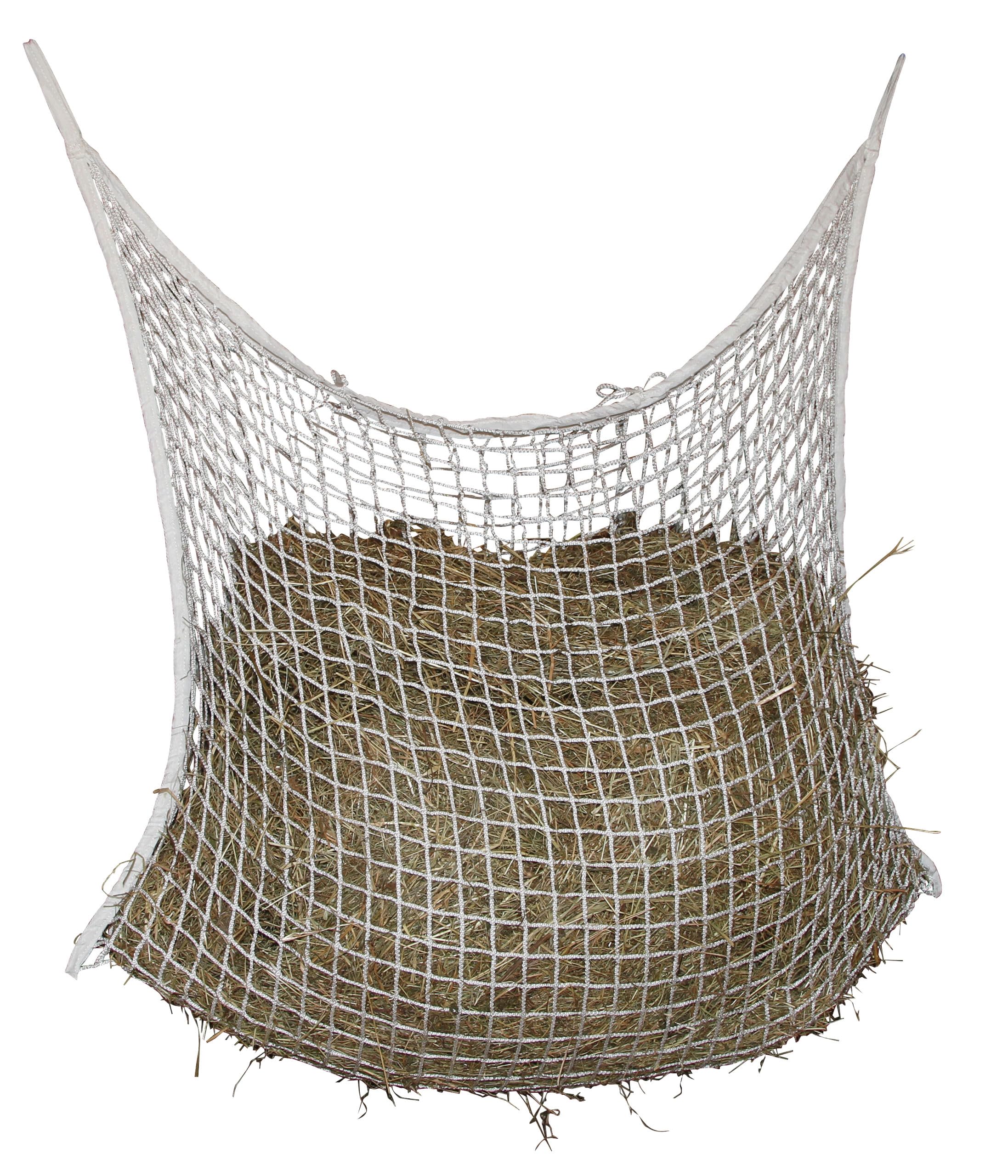 Kerbl Red de heno para alimentación de 12 horas, bolsa de heno, red de alimentación, tamaño de malla 3x3cm, blanca, 120x90cm, poliéster, alimentación animal, caballos, resistente al desgarro, duradera