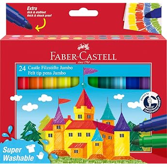 Faber-Castell - Jumbo Felt Tip Pen Set 24 Fibre-Tip Pens Super Washable