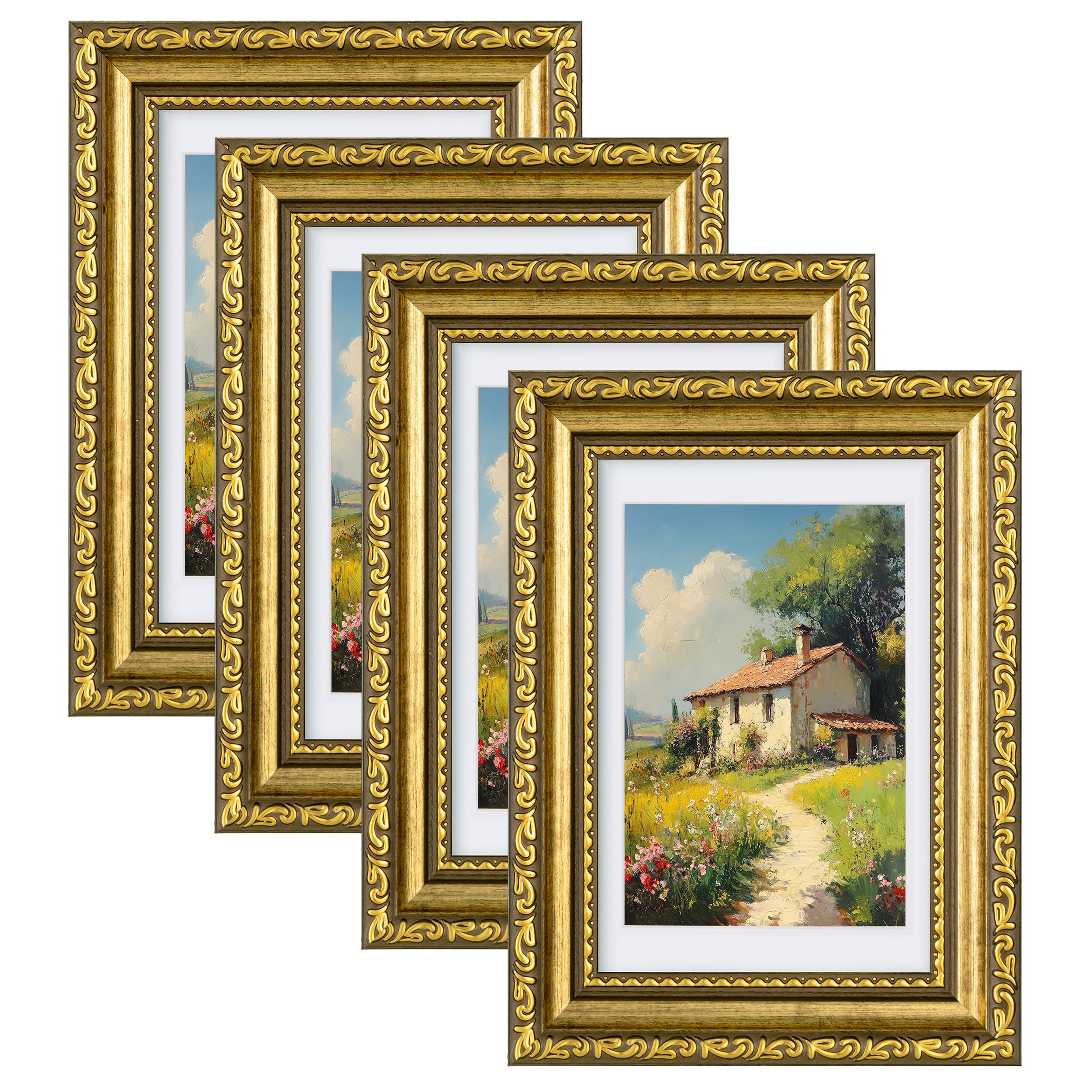 eletecpro 4x6 Vintage Picture Frame, Gold, 4-Pack