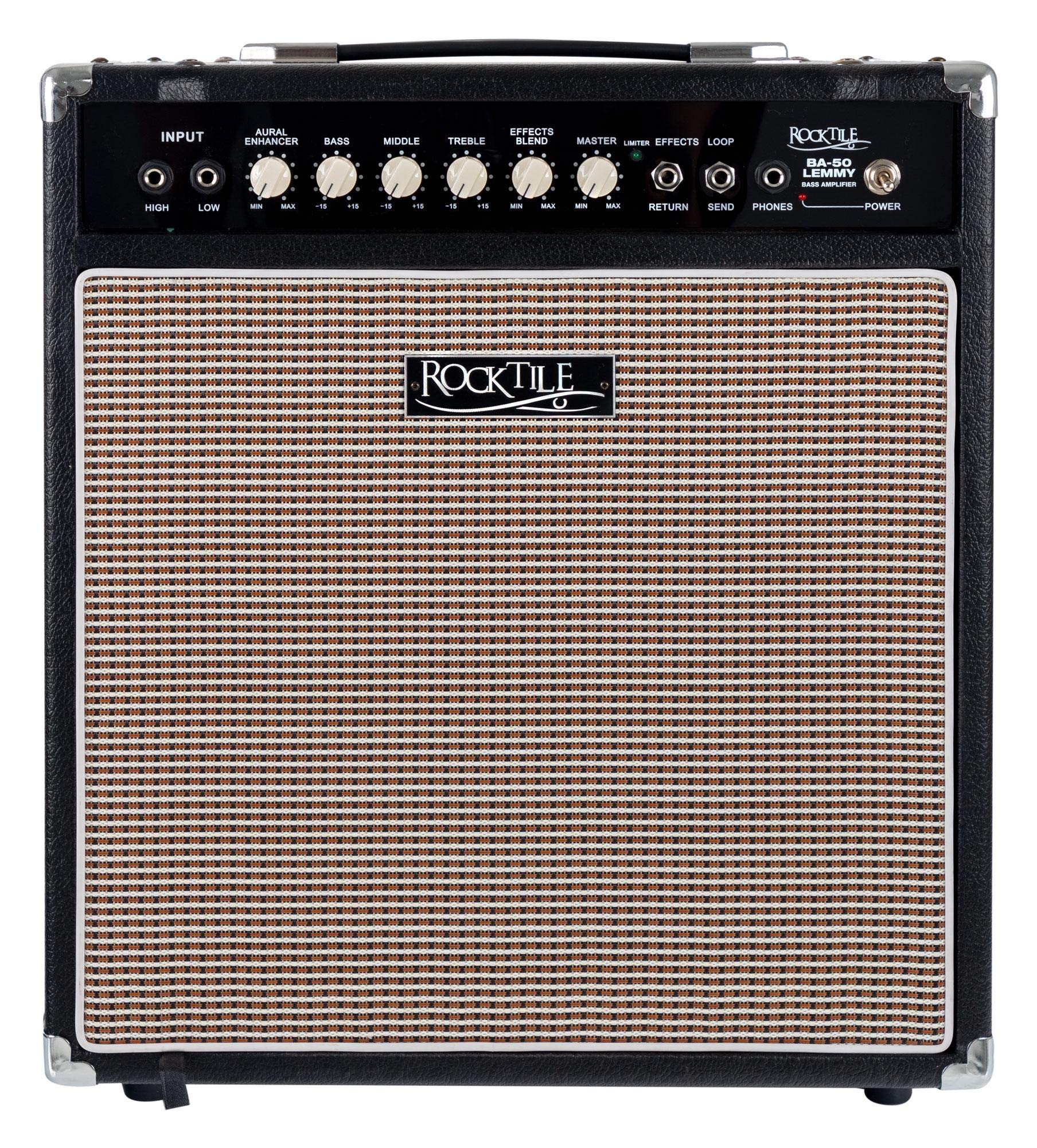 Rocktile BA-50 Lemmy Basscombo 50 Watt, Potenza in uscita: 50 Watt RMS | Speaker: 12" (30, 5 cm), Equalizzatore a 3 bande, Aural Enhancer, Cabinet inclinato, 2 ingressi jack da 6, 35 mm), Maniglia