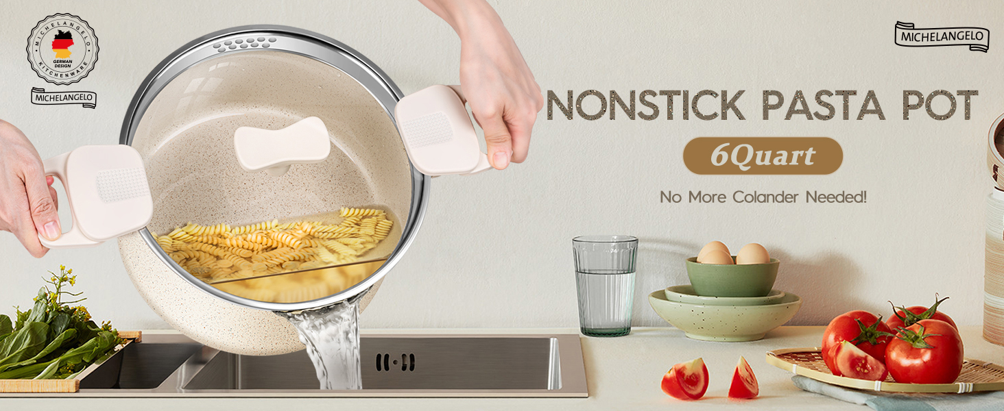 Amazon.com: MICHELANGELO Pasta Pot with Strainer Lid - 6 Quart