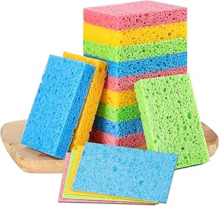 12-Count Kitchen Sponges, Compressed Cellulose Sponges Multicolor Non-Scratch Natural Dish Sponge for Household,Cookware,B...