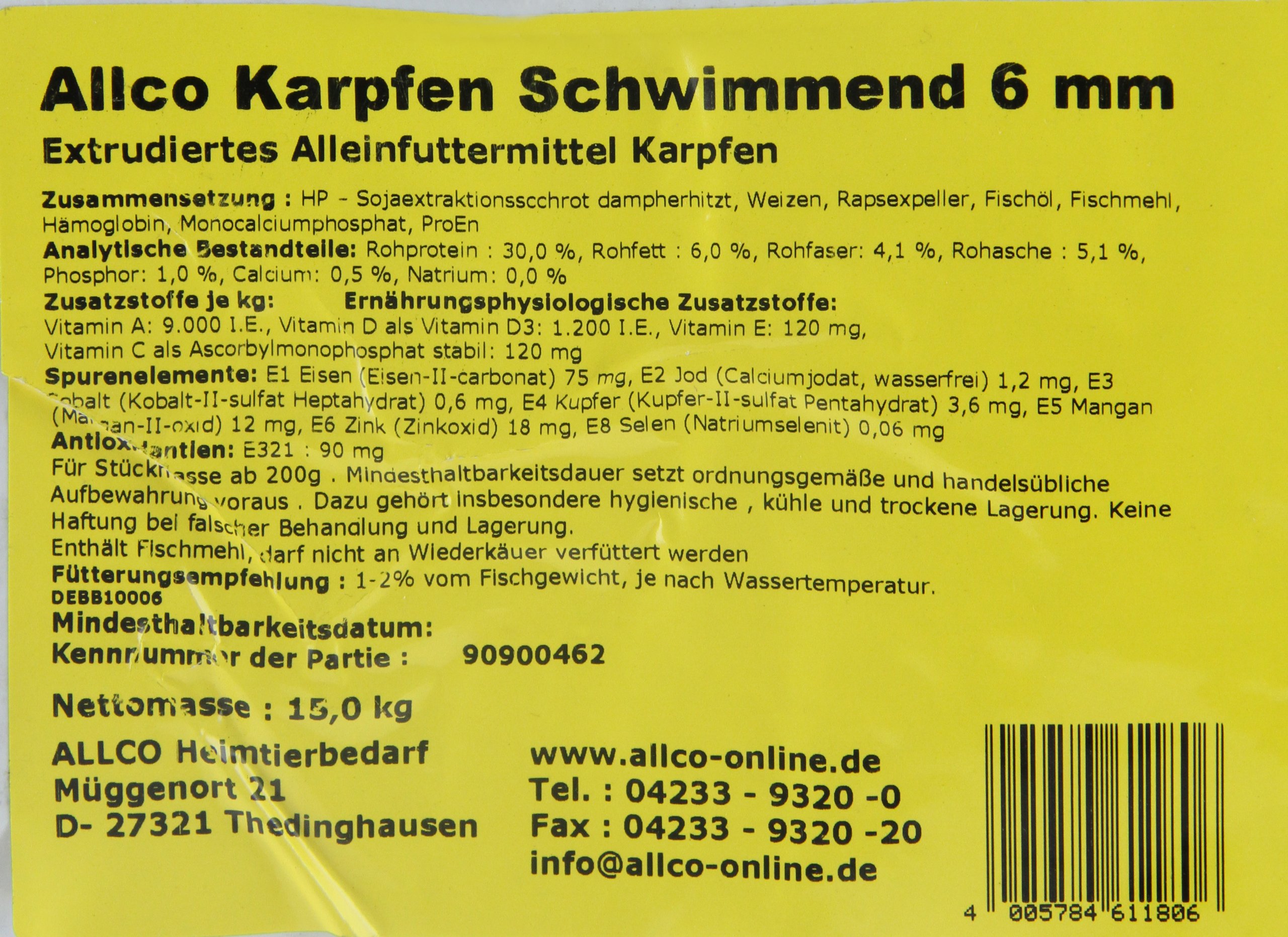 Allco KS 30/6 EX - Nourriture pour Carpe - 6,5 mm - 1 Paquet (1 x 15 kg)