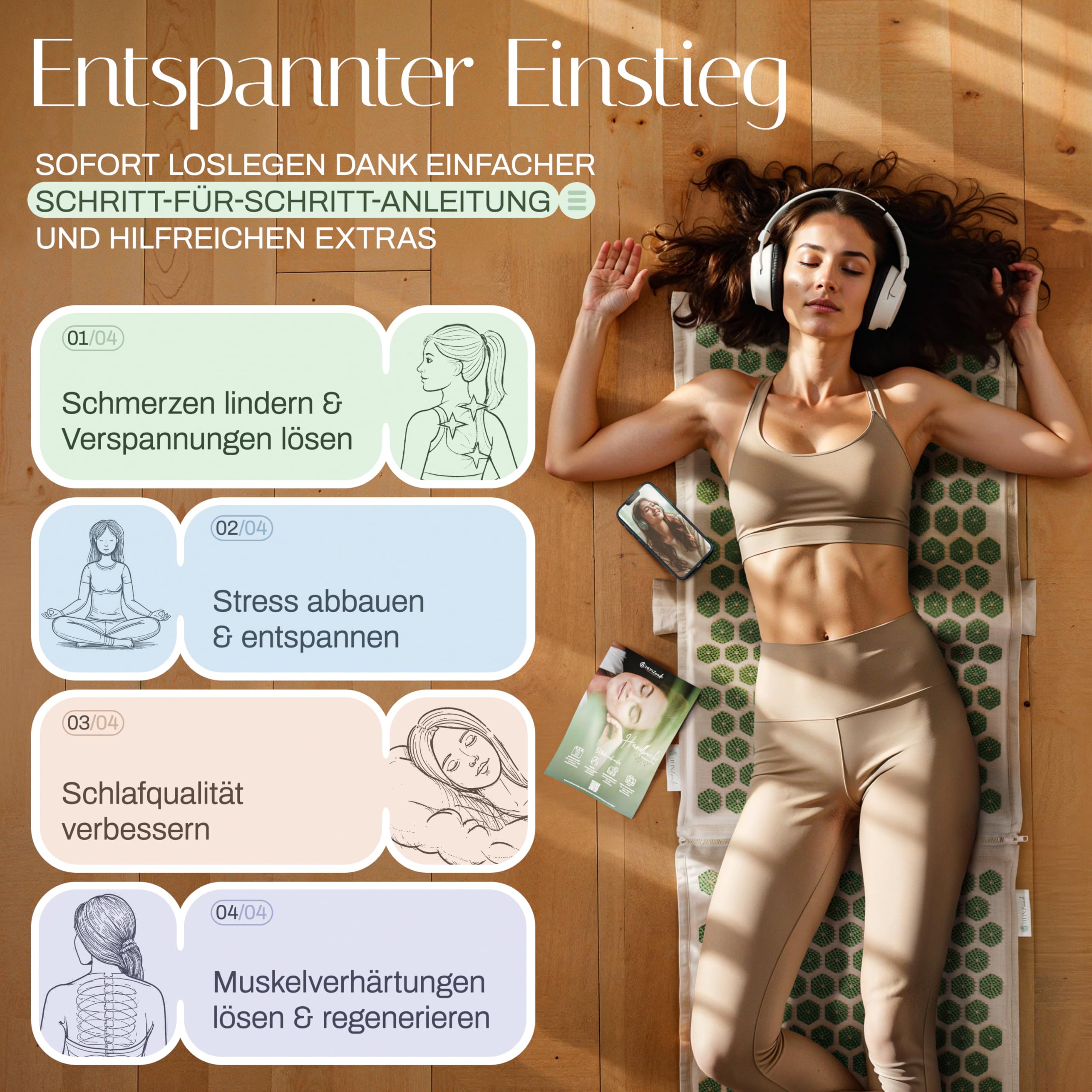Akupressurmatte XL, Set mit Kissen & Lendenrolle, Ganzkörper
