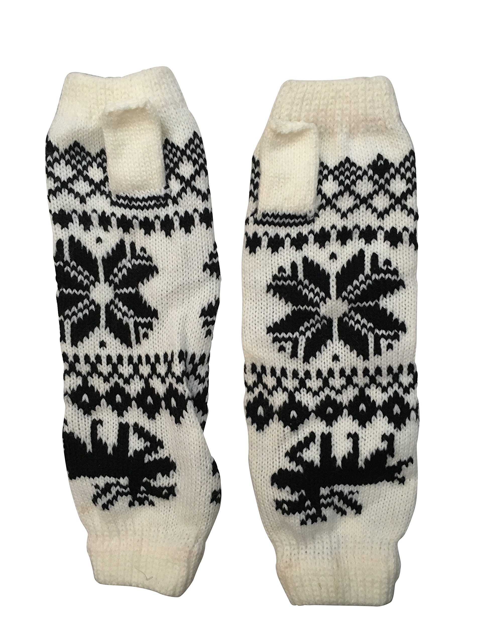 Central Chic Women's White Gloves Long Fingerless Mittens Christmas Gloves Winter Fair Isle (White)
