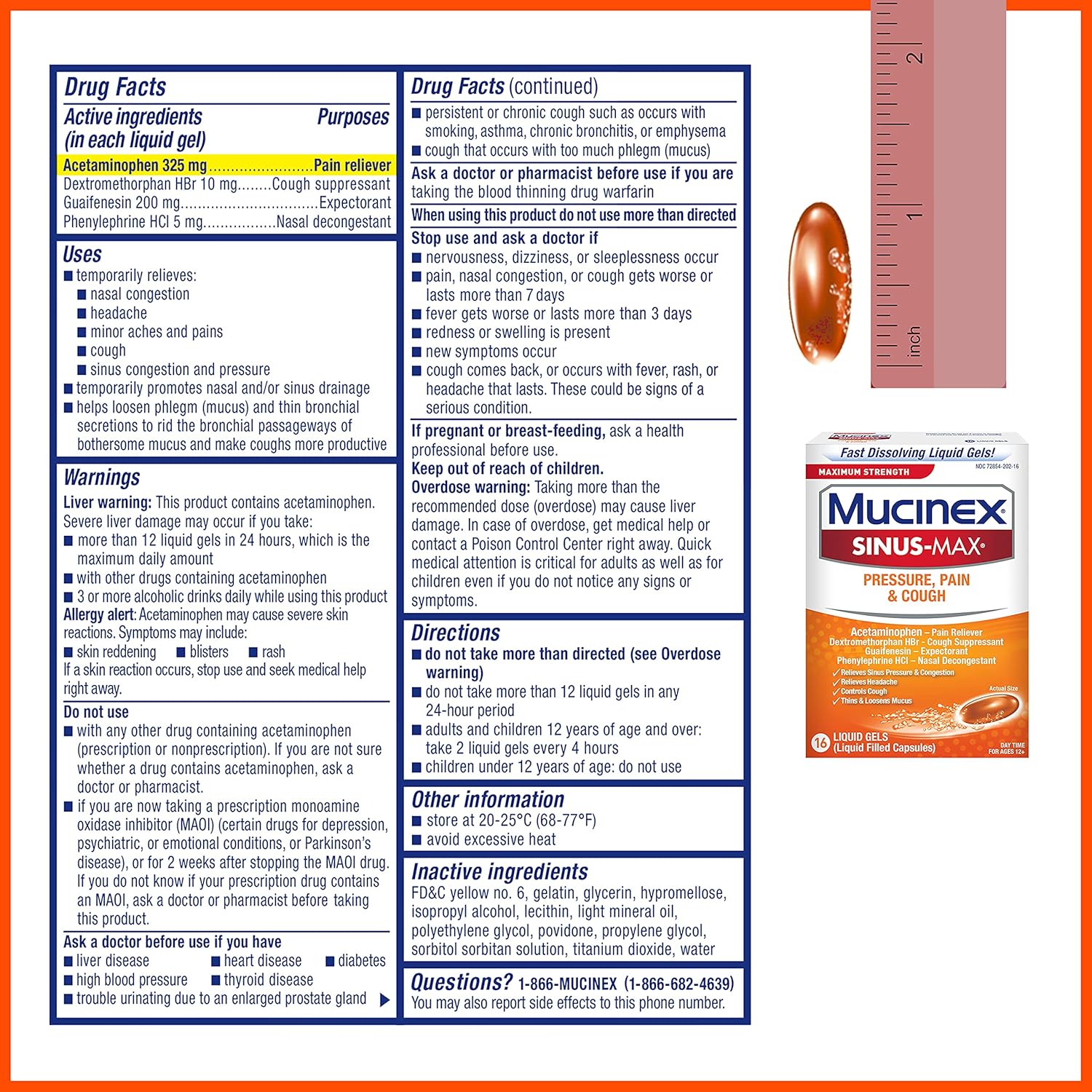 Mucinex Sinus-Max Max Strength Pressure, Pain & Cough Liquid Gels 16 ea ( Pack of 2) : Health & Household