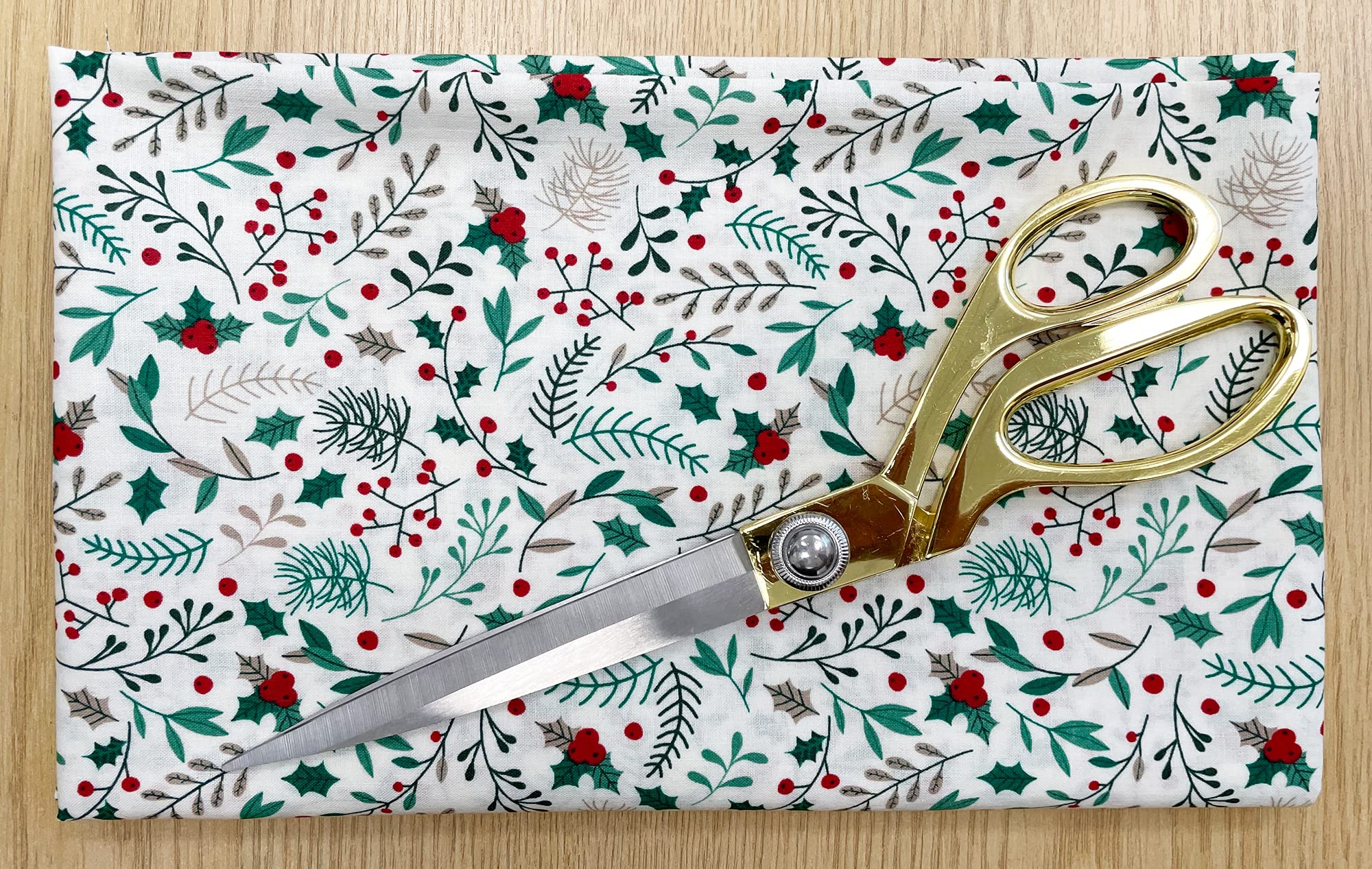 Tissu De Noël En Coton - Motif Baies De Houx - Couleur Gris Ou Bleu - Demi-mètre (largeur 46-59") - Neuf
