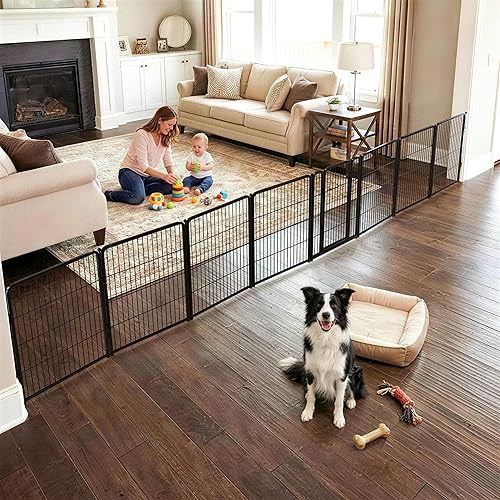 Miniatura 11 de FXW Puerta para perros extra ancha diseñada para uso en interiores, ancho ajustable de hasta 183 pulgadas de ancho