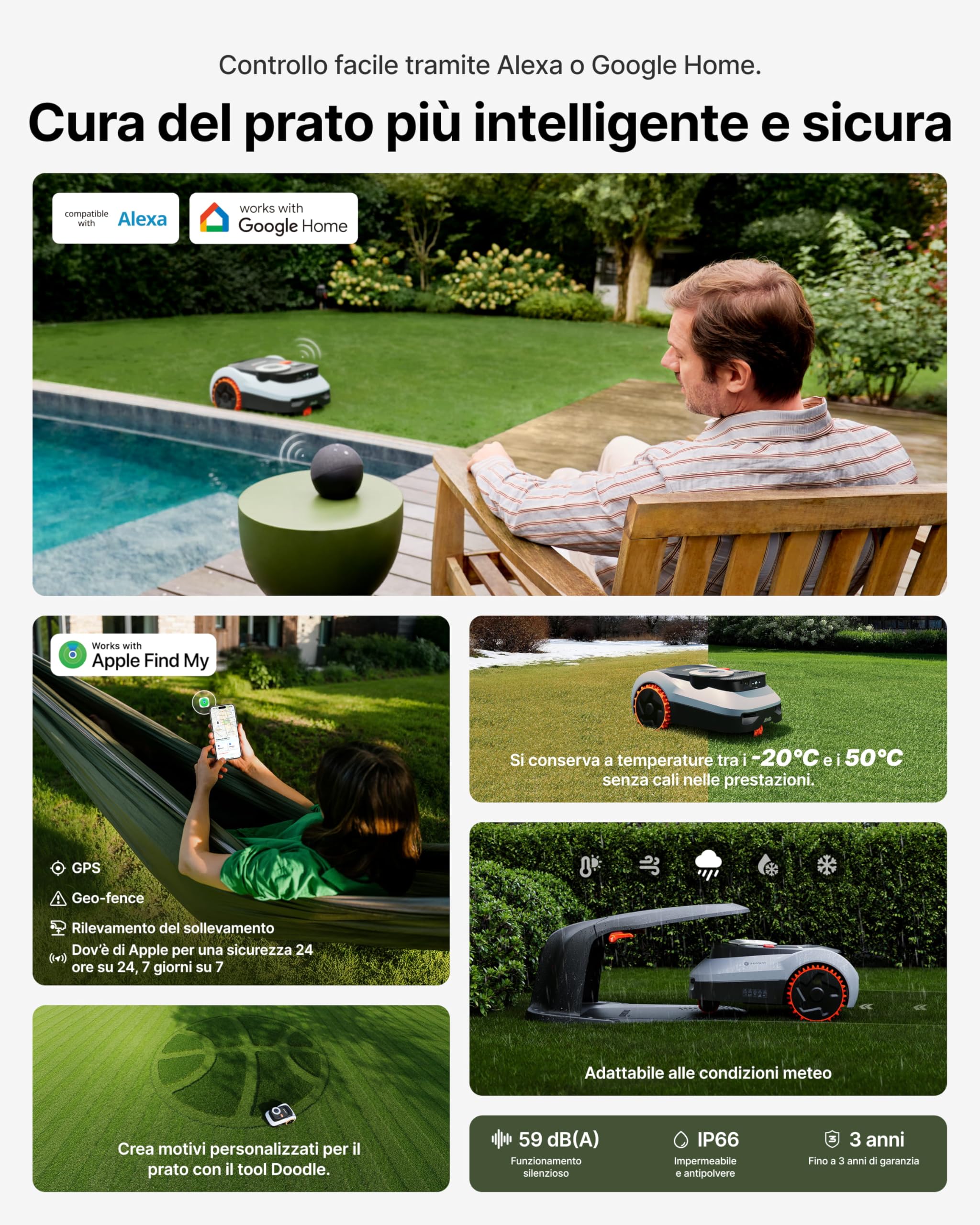 Segway Navimow i210 LiDAR Pro Robot Tagliaerba con Garage M, LiDAR + Visione + Navigazione rete RTK, Xero-Turn AWD, Mappatura automatica, Trazione Integrale per Pendii del 55% (Spedito separatamente)