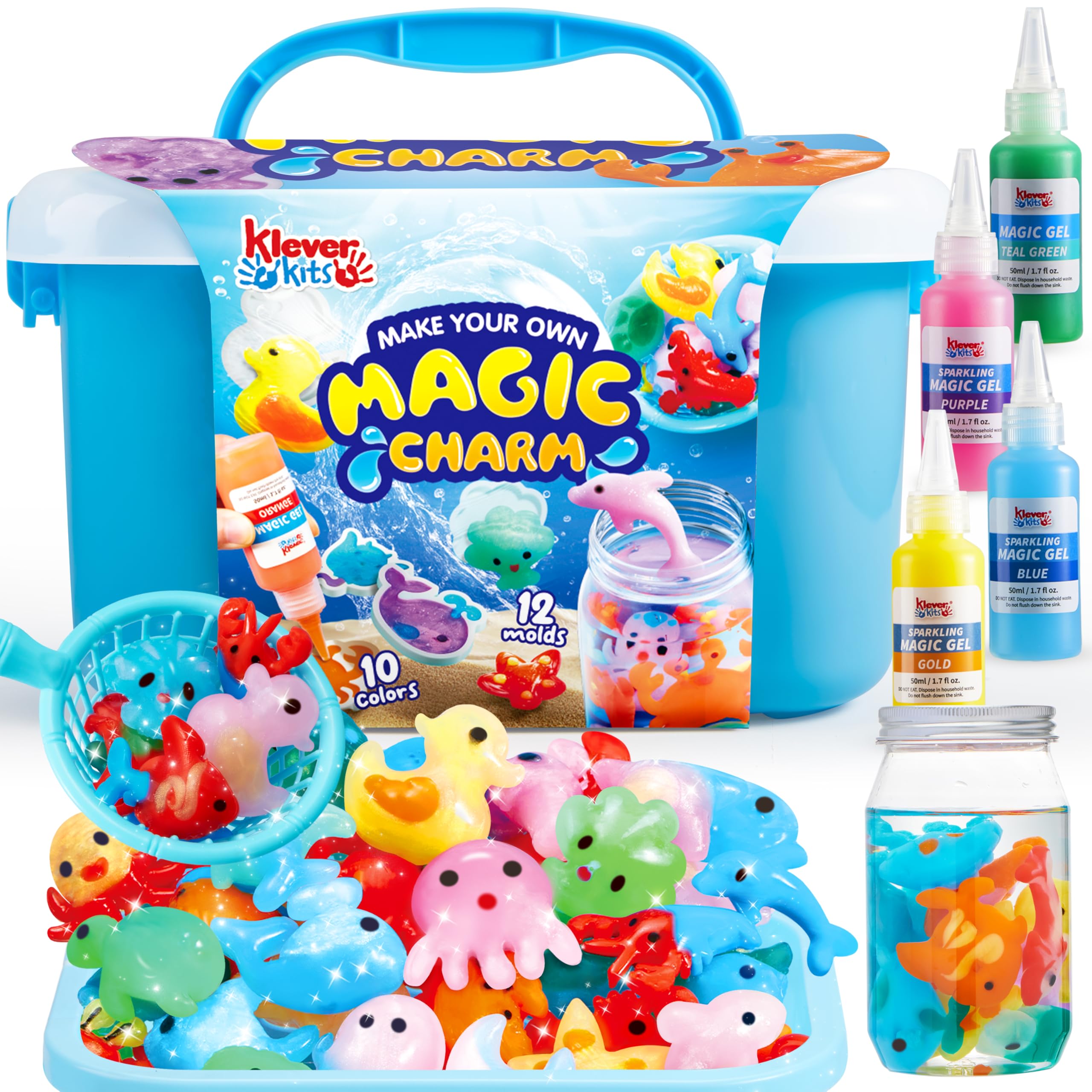 Klever Kits Water Gel Kit, Magic Fairy Water Gel Toy Kit with 10 Gels, 12 Molds, Preserving Bottle for Presents, Party Favors, Birthday Gifts, Arts & Crafts DIY STEM Kits for Kids Classic