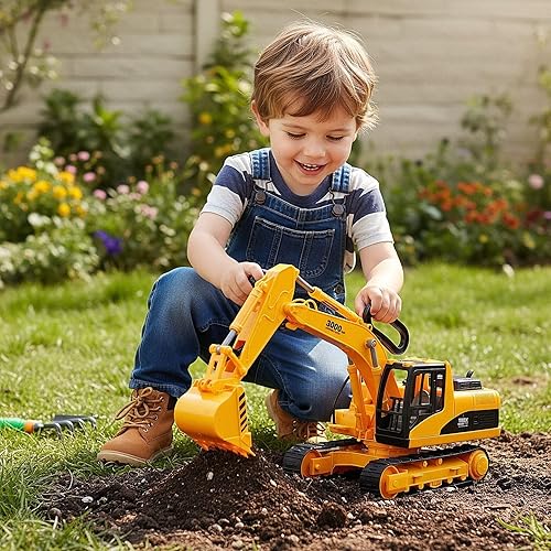 Miniatura 6 de Juguete de excavadora para construcción de tamaño extra grande con brazo pinza de pala para niños