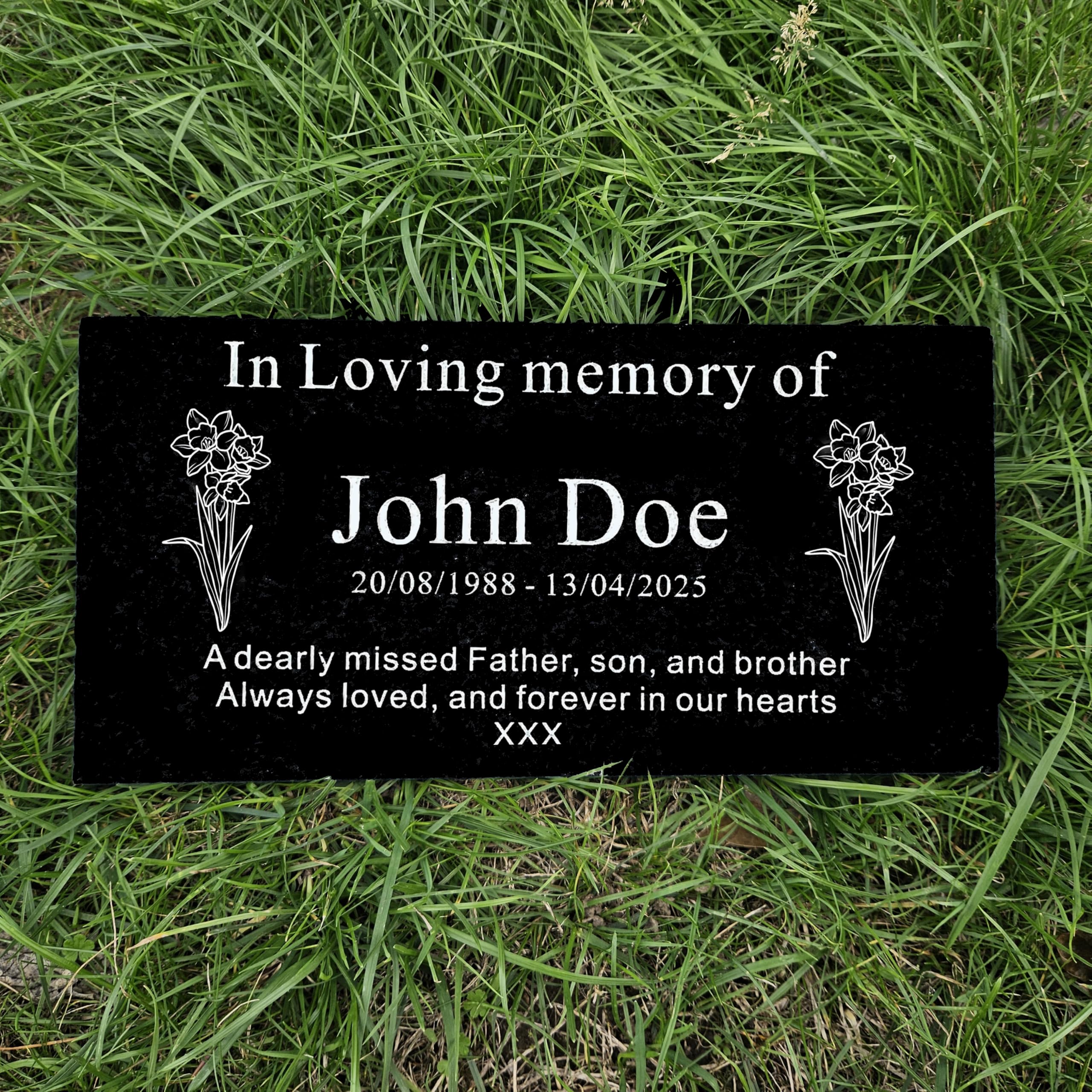 Uktmall Black Granite 10Mm Thick Personalised Natural Granite Memorial Plaque, 12 Birth Flower, Multiple Size, Multiple Colour, Headstone, Engraved, Crematorium, Grave Marker, Garden Memorial Stone, (Black Granite 10Mm Thick)