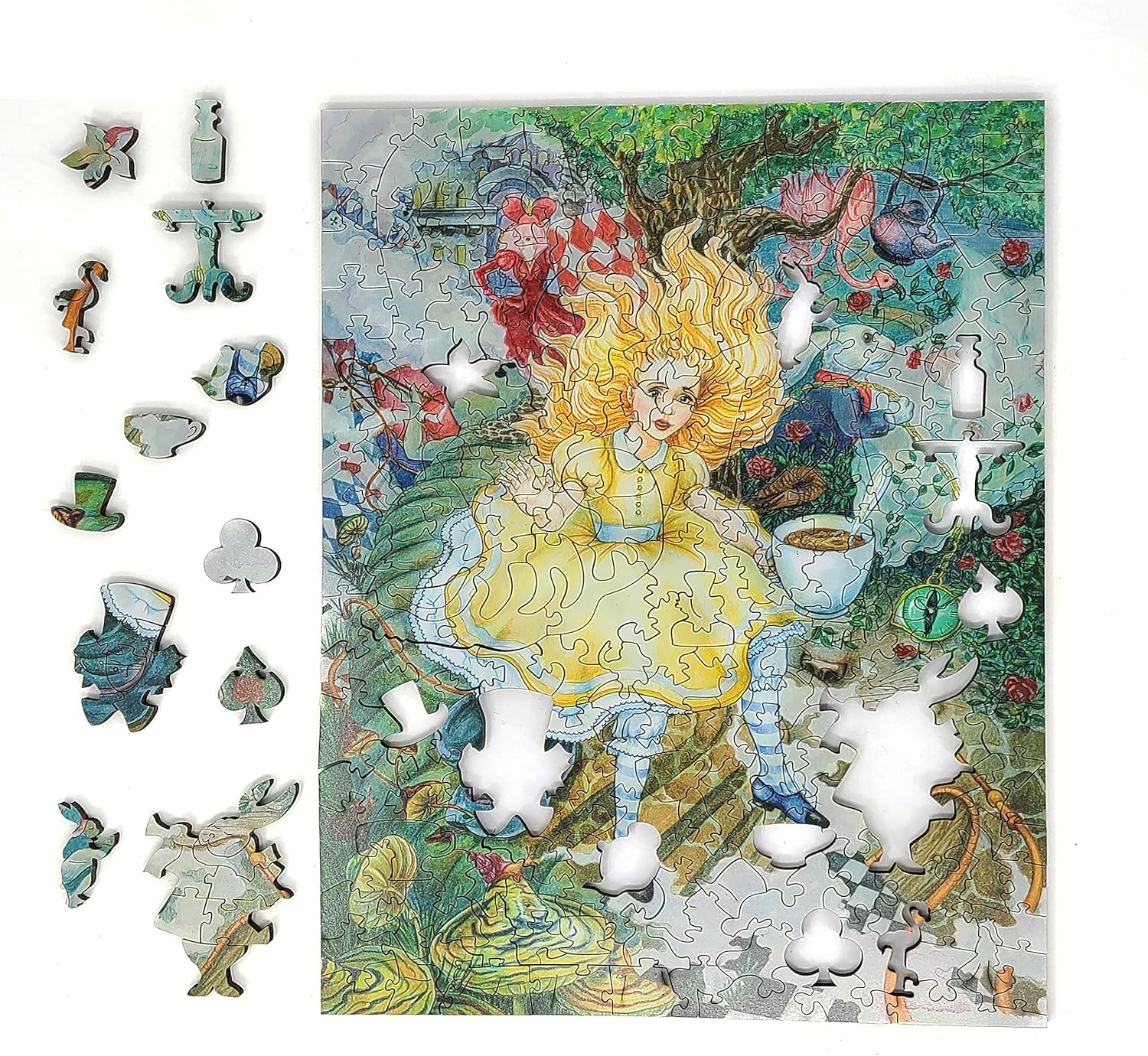 Wooden Рuzzle for Adults with Uniquely Shaped Pieces - Made in USA by FoxSmartBox - 250 Pieces - Alice's Fantasies