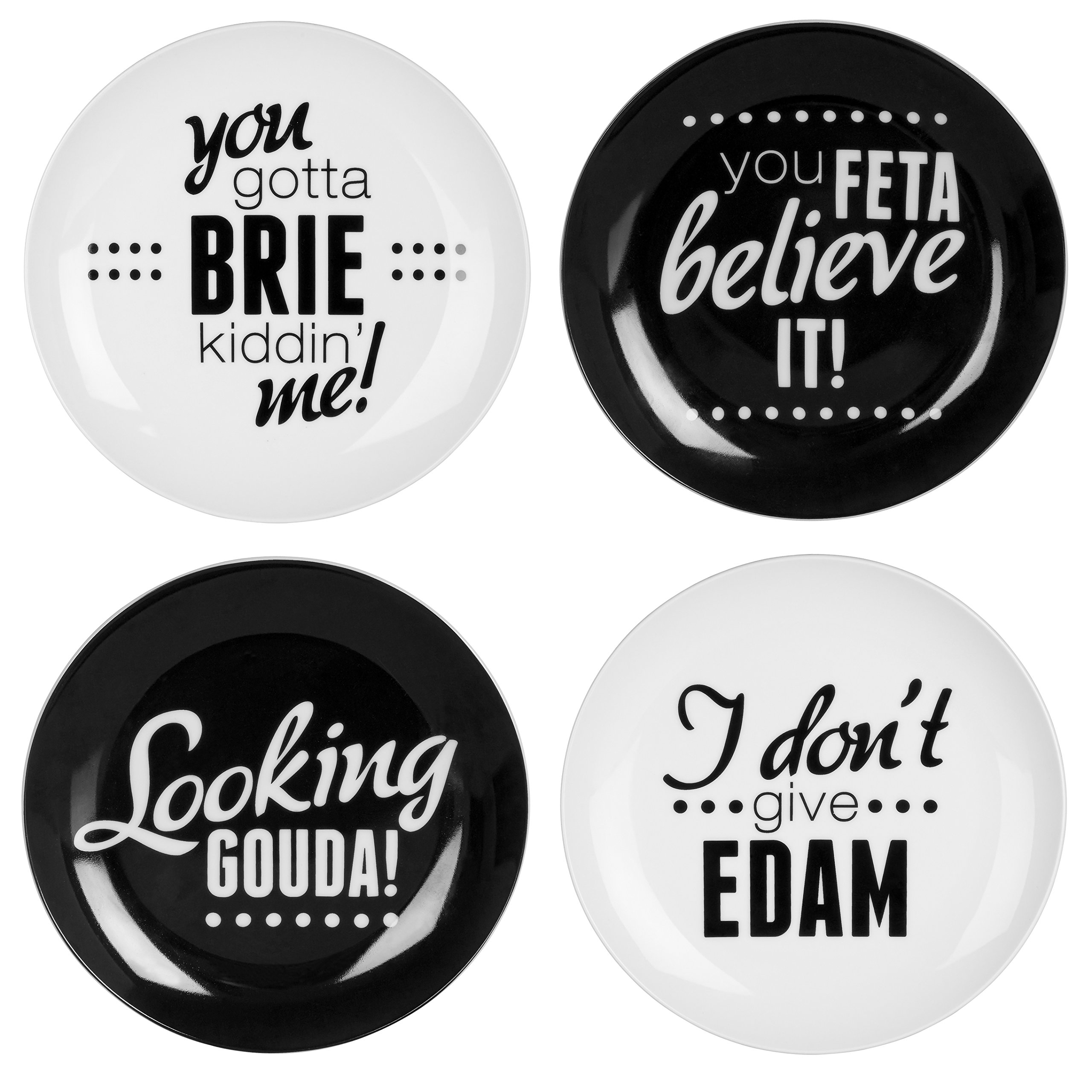 Premier White/Black Housewares Pun And Games Cheese Plates, Set Of 4