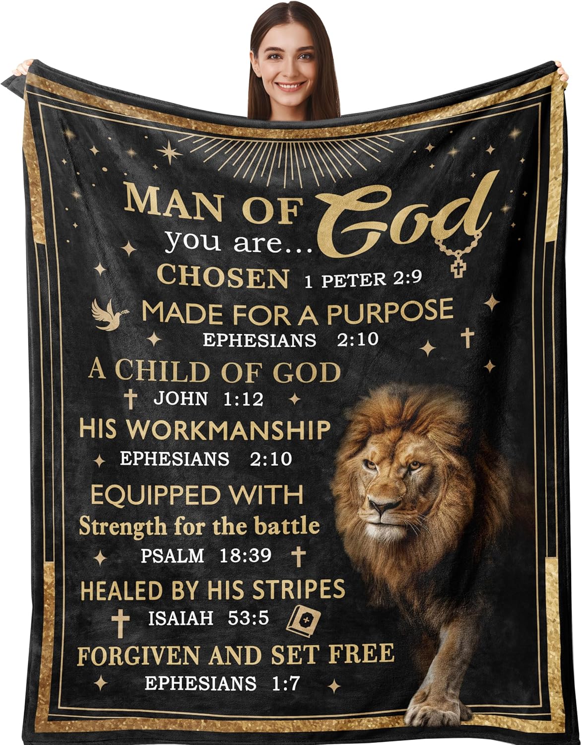 Christian Gifts for Men, Christian Blanket 60"X50", Catholic Gifts, Religious Gifts for Men, Man of God Gift, Baptism Gift, Bible Inspirational Spiritual Gifts for Dad Son Husband