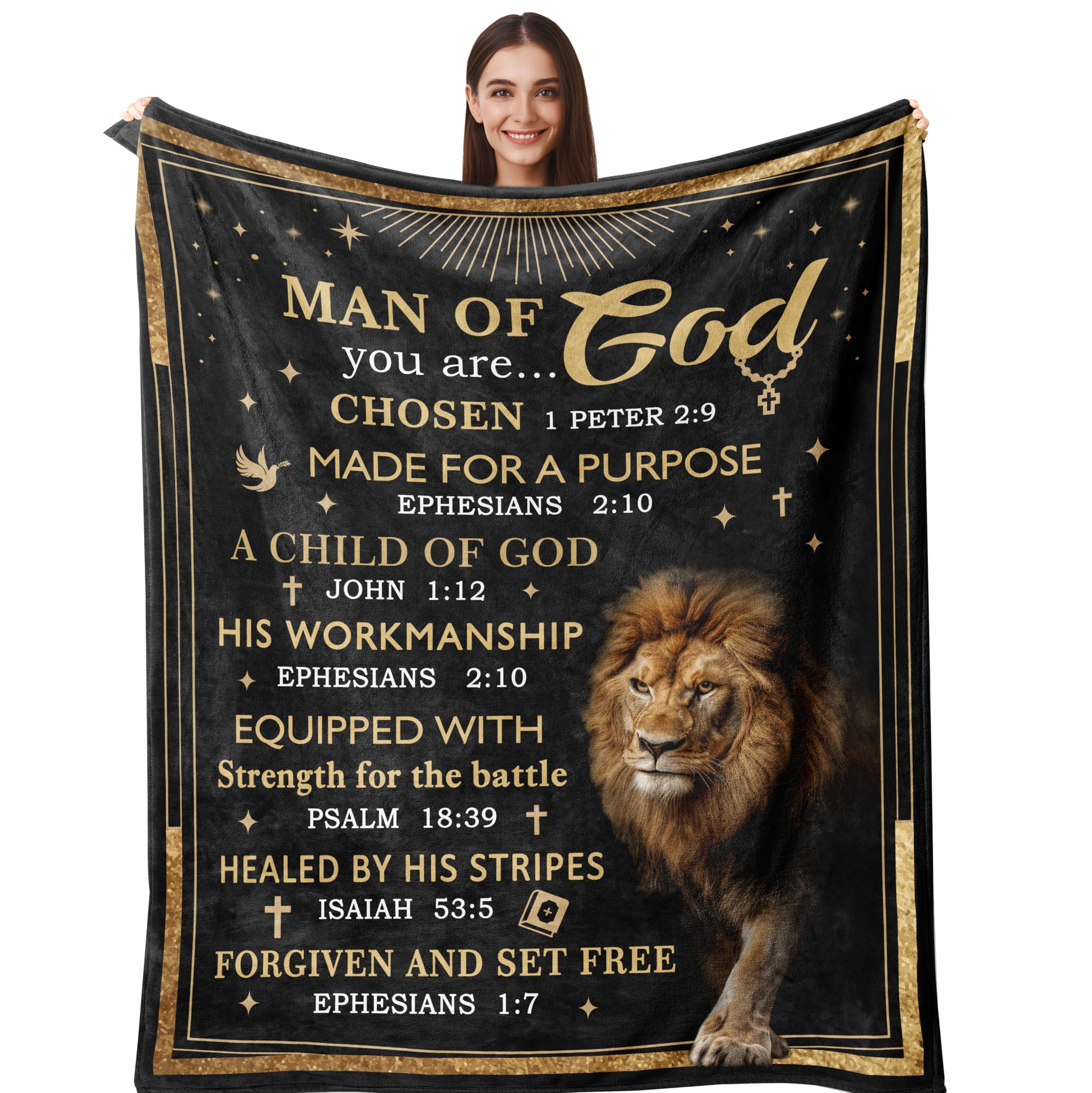 Christian Gifts for Men, Christian Blanket 60"X50", Catholic Gifts, Religious Gifts for Men, Man of God Gift, Baptism Gift, Bible Inspirational Spiritual Gifts for Son Dad Husband