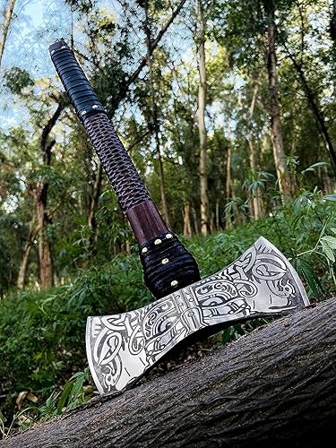 Hacha vikinga de doble cabeza: hacha de batalla medieval de doble filo de 28 pulgadas con mango de madera de fresno | Hacha de regalo y juego de