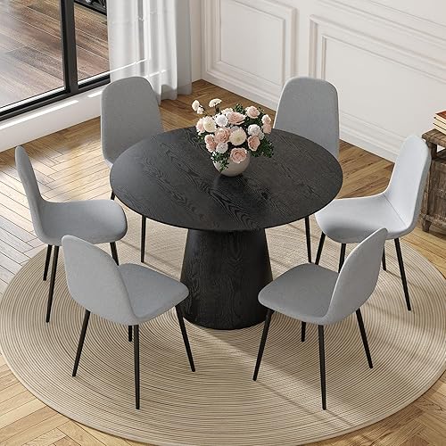 Vista 30 de Juego de mesa de comedor redonda para 4, juego de mesa de comedor pequeña de 45 pulgadas para 4, juego de comedor y sillas de comedor para 4