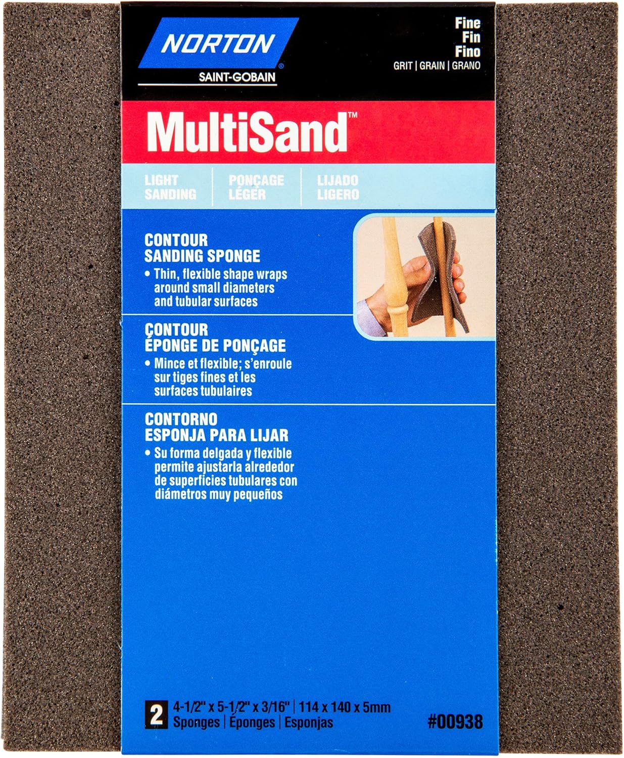 Norton 00938 41/2Inch X 51/2Inch X 3/16Inch Fine Contour Sanding