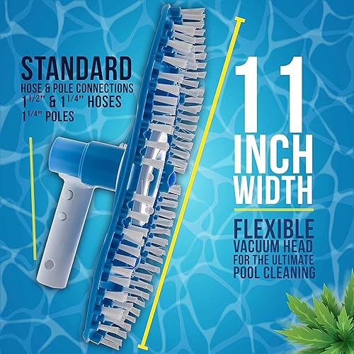 Miniatura 19 de U.S. Pool Supply Cabezal de aspiradora triangular con peso de lujo para piscina con cepillos laterales, conexión giratoria, mango EZ Clip - Para