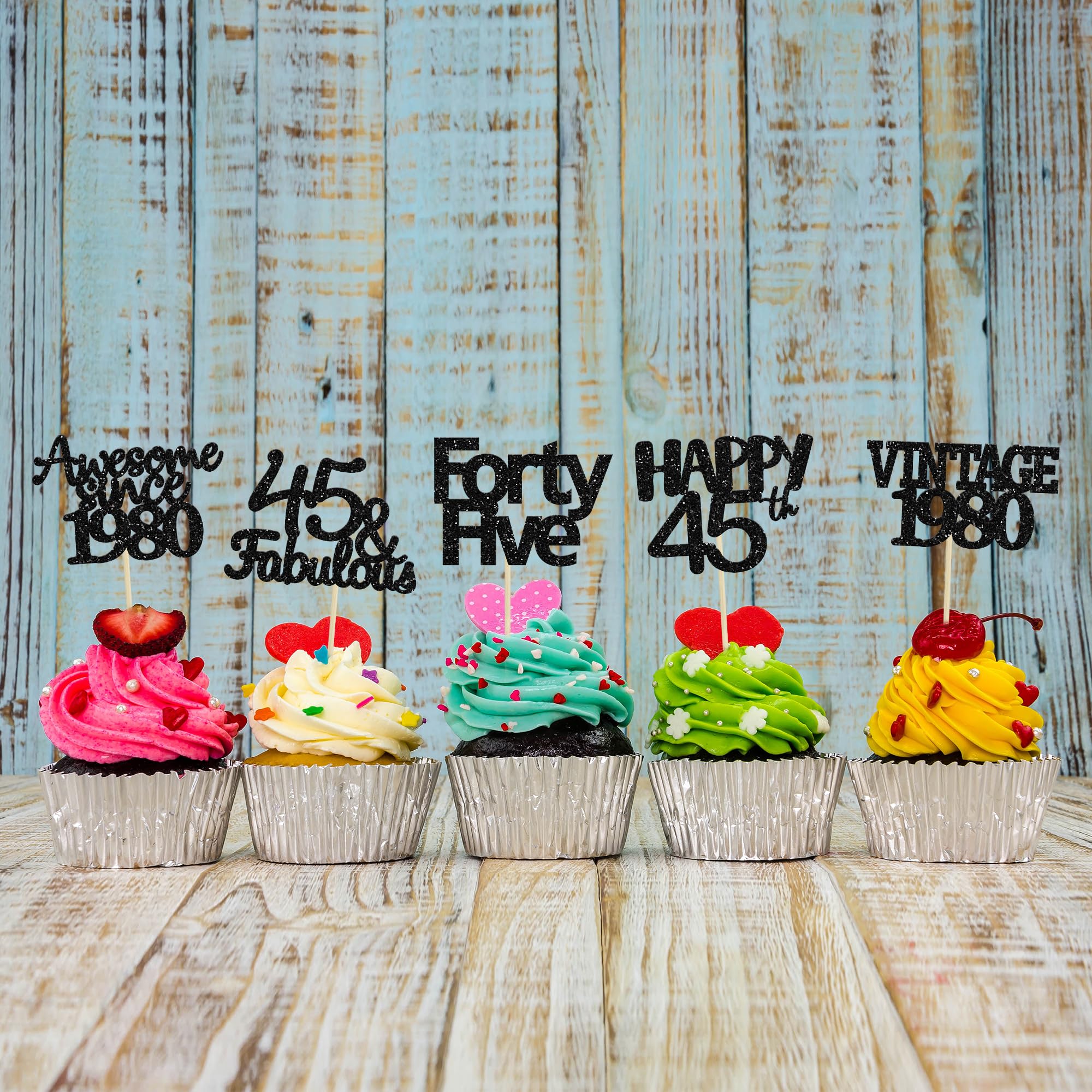 45. Geburtstag Cupcake-Topper – 30 Stück, Roségold Glitzernd, Vintage-Stil, Inkl. Stäbchen