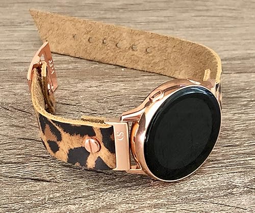 Miniatura 2 de Leopard Print Genuine Leather Band for Samsung Galaxy Watch 42mm Adjustable Size Strap Bracelet Smartwatch Rose Gold Metal Jewelry Wristband
