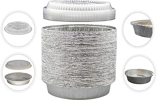 Miniatura 4 de AME D'ESSENCE 500 unidades combo de 9 pulgadas redondo de papel de aluminio con tapa de tabla plana, contenedor de alimentos desechable, ideal para