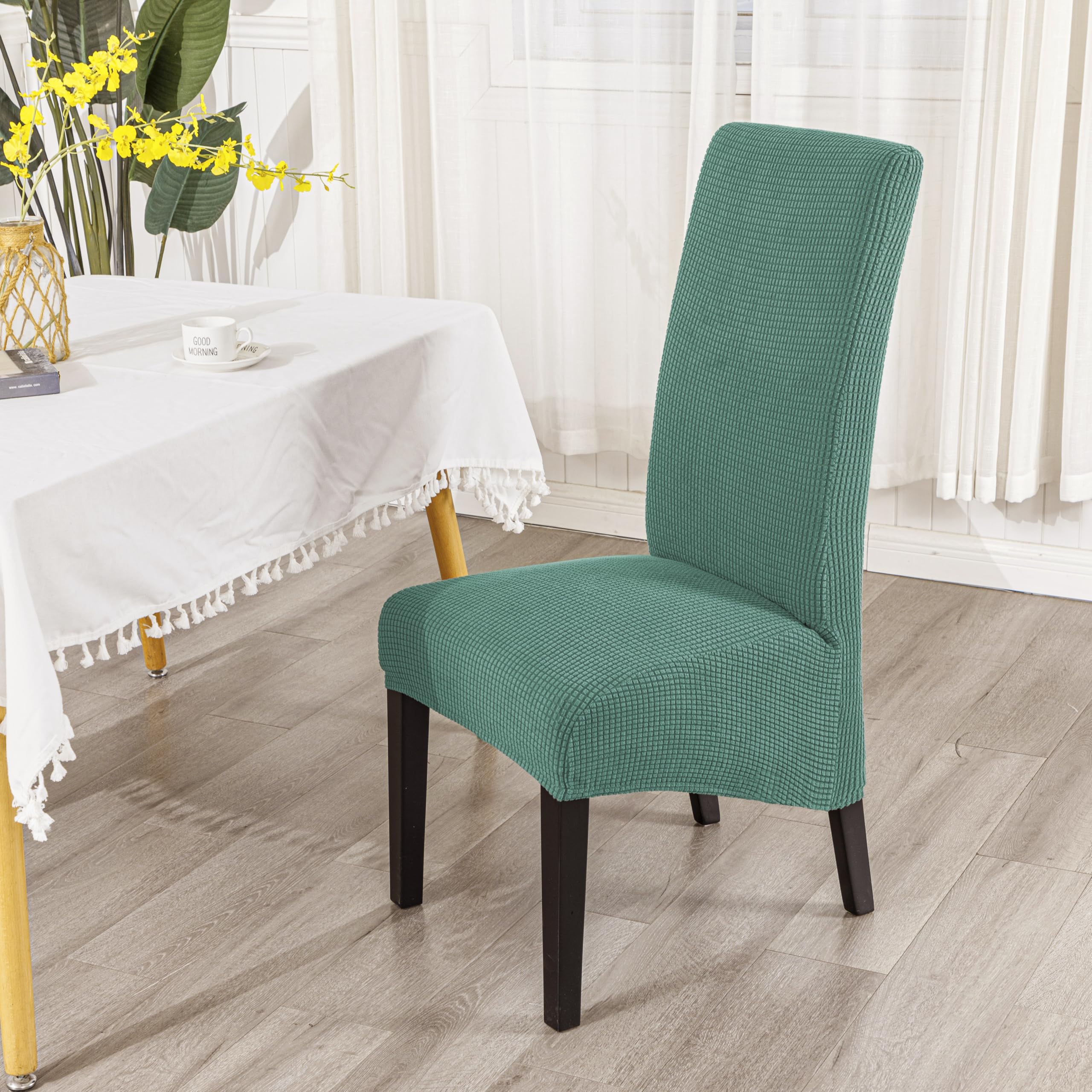 Ebeta 6 pièces Housse de Chaise, élastiques Housse de Salle à Manger XL Amovible Lavables Couverture de Chaise Revêtement de Chaise pour Salle à Manger (Vert Clair)