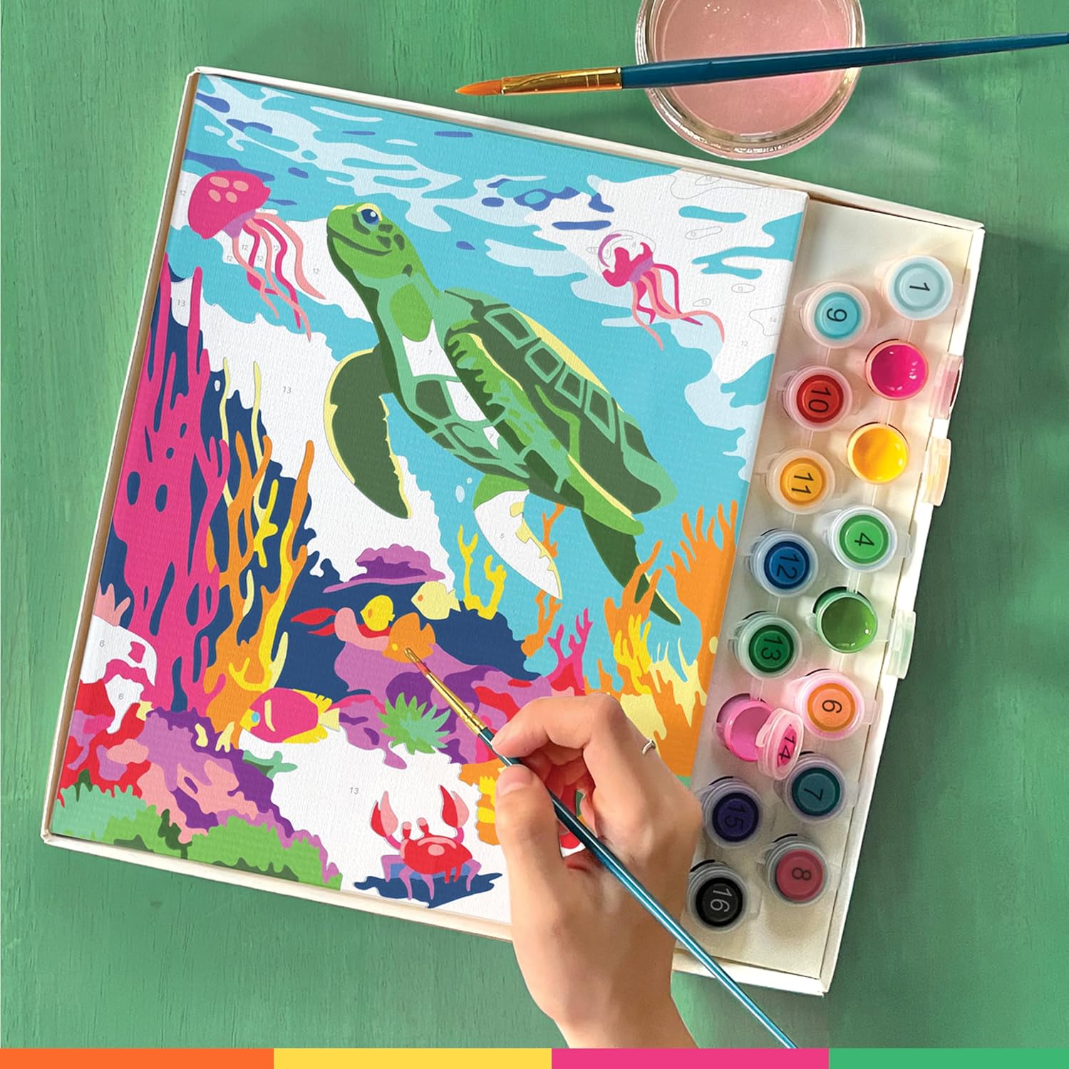 Bright Stripes iHeartArt Paint by Numbers Kit for Kids Ages 6+ | Amazing Ocean Theme | Art Set with Framed Canvas, 16 Paints & 2 Brushes | DIY Painting Activity Gift for Beginners and Young Artists