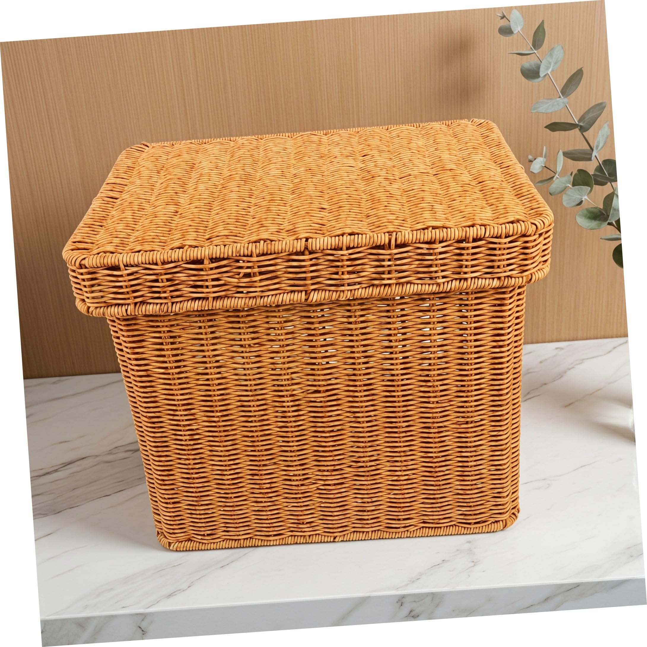 Toyvian Caja Archivadora de Mimbre con Tapa, Plástico Marrón, 36x30x26 Cm