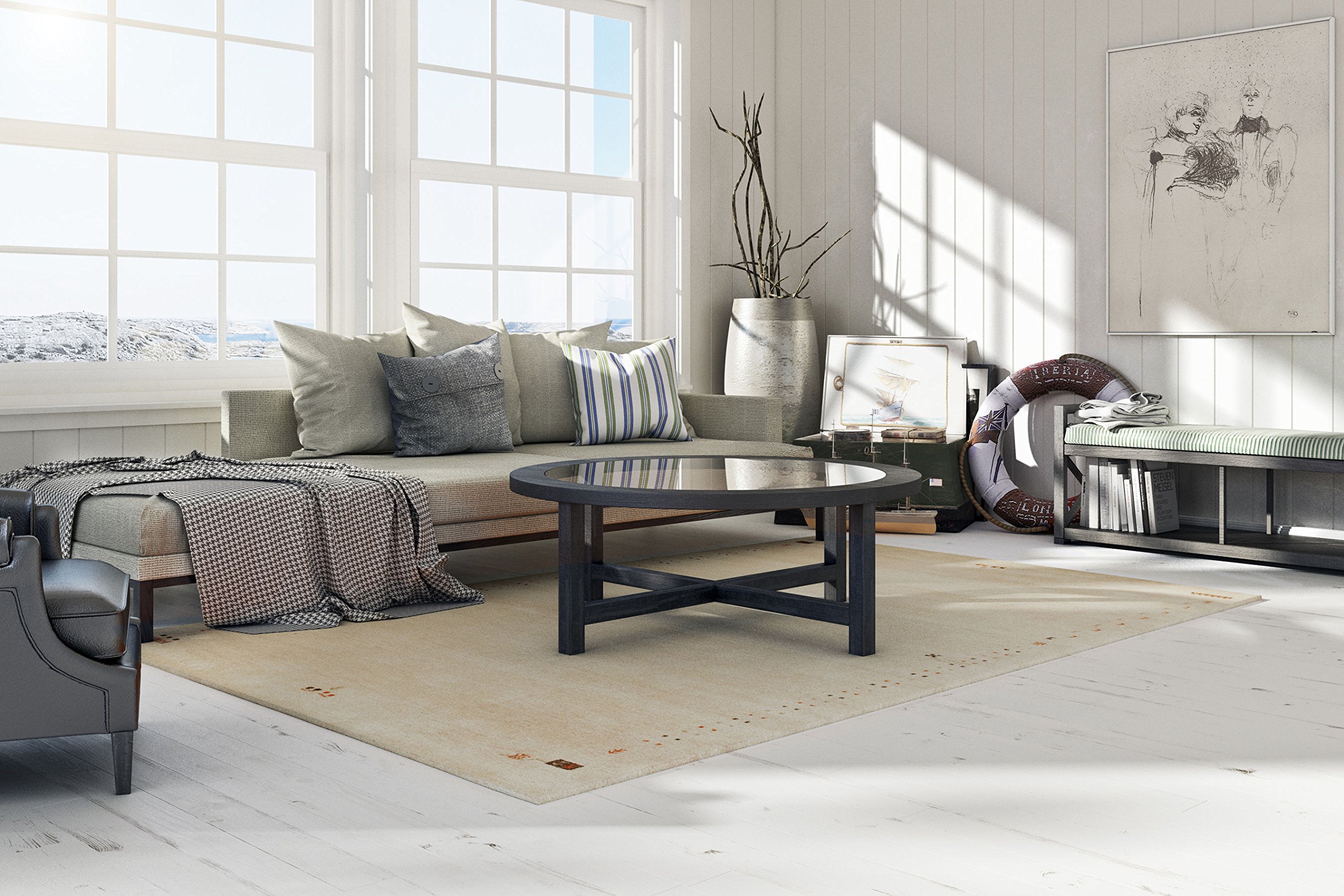 RugVista Gabbeh Loom Two Lines Teppich, 80 x 250 cm, Dunkel Blau | Gabbeh, Rechteckig, Niedriger Stapel, Nur chemische Reinigung, Oeko-Tex 100, Wohnzimmer, Esszimmer, Schlafzimmer, Diele