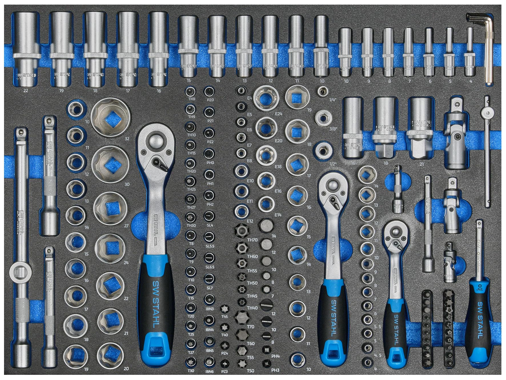 Cles a douille 1/4 3/8 1/2 SW-Stahl Z3010-1 avec profils de precision pour serrage puissant