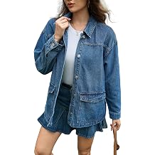 Womens Oversized Denim Jacket with Large Flap Pockets