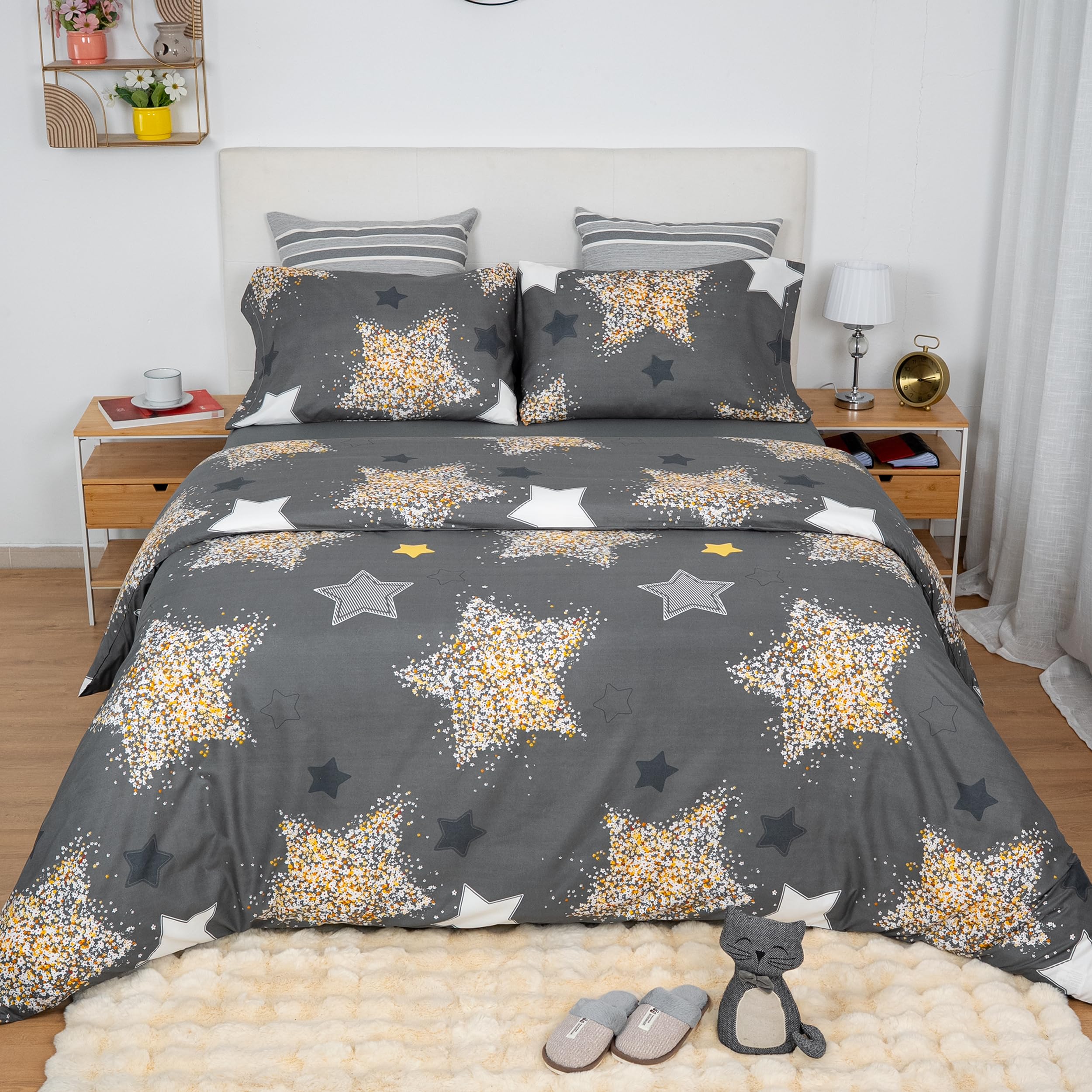 Etrexonline Juego de Funda Nórdica 4 Piezas Cama 150 Microfibra Suave Transpirable - 1 Funda Edredón 220x240 cm, 1 Bajera 150x200+30 cm y 2 Fundas de Almohada 50x75 cm (Pluma Azul) — view 33