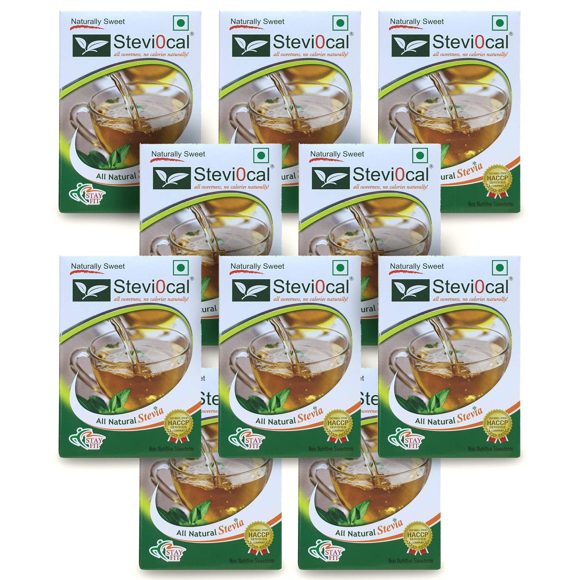 Stevi0cal Stevia Sweetener Powder in Sachets | 100% Sugar Free Natural | Zero Calorie for Weight Management, Diet, Diabetic Friendly | 50 Sachets, 1 Gram/sachet - Pack of Ten (10 x 50 sachets)