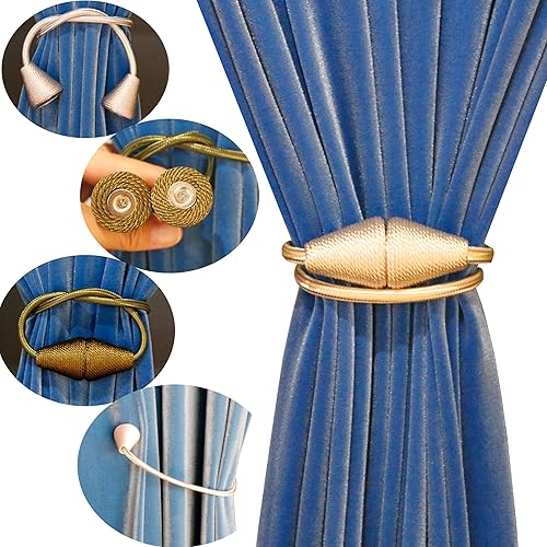 Miniatura 2 de JoySusie Paquete de 2 alzapaños magnéticos para cortinas, cuerda mejorada, modernos, hechos a mano, cortinas decorativas, sujetadores de tejido para
