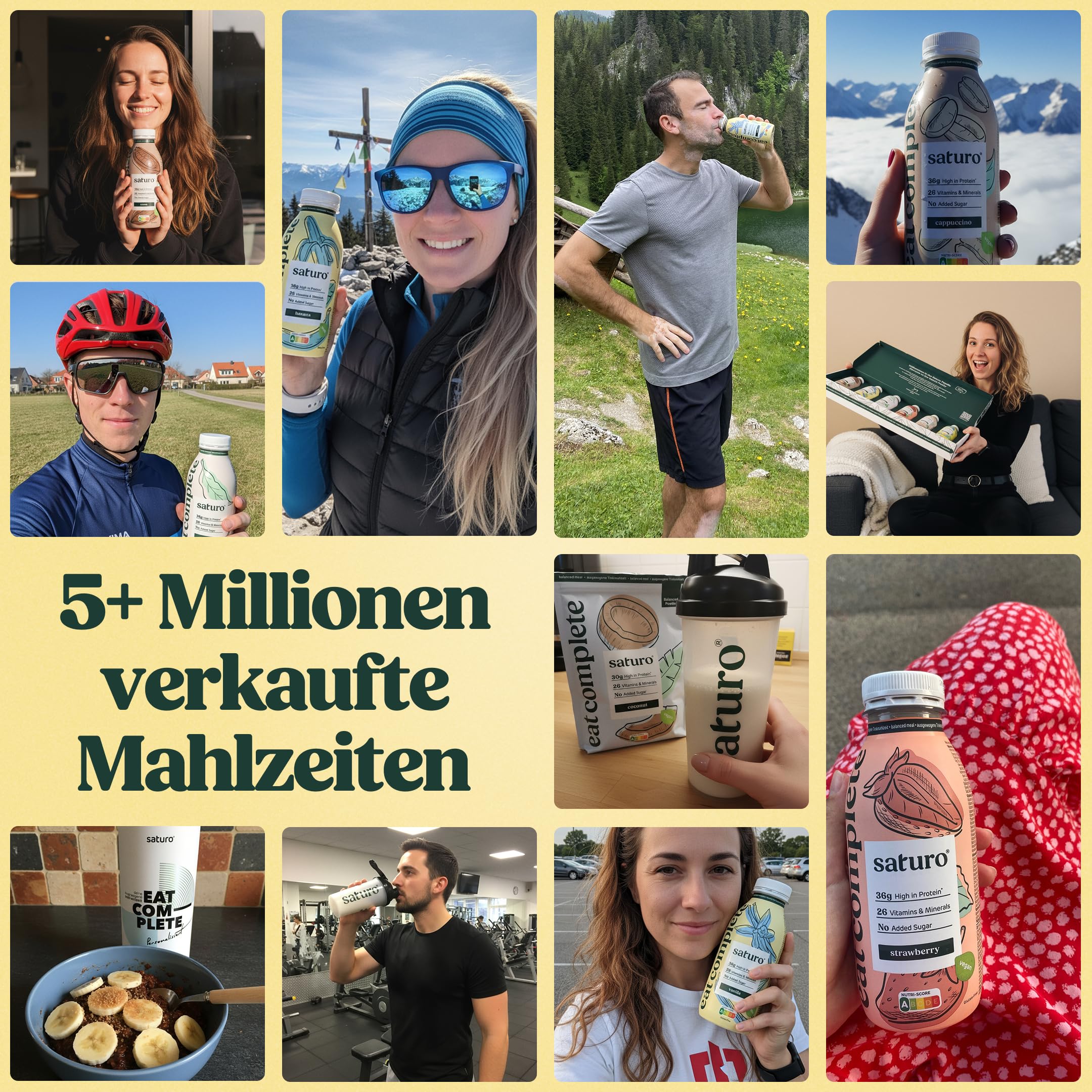 Saturo Trinkmahlzeit - Vegane Trinknahrung als Mahlzeitersatz - Banana | Blanced Powder mit reichlich Protein & 5600 kcal | Pulver mit wertvollen Nährstoffen | 14 Shakes, 1,4kg