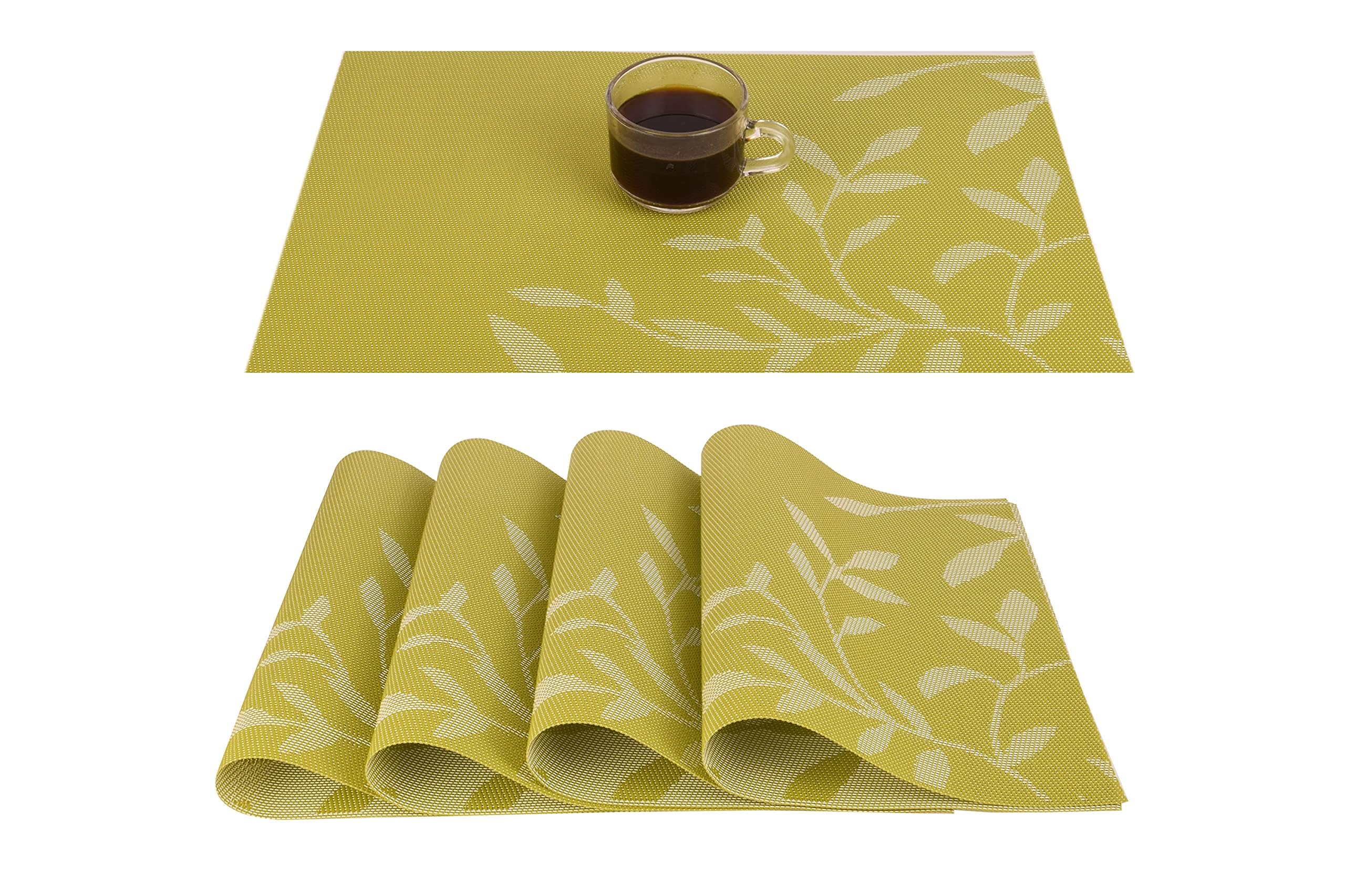 Leeonz® PVC Reversible Vinyl Washable Table Mats for Dining Table - Set of 4 Placemats | Coaster, 45x30 cm, Anti-Skid Heat-Resistant Washable Green (PLC03-D)-image-39