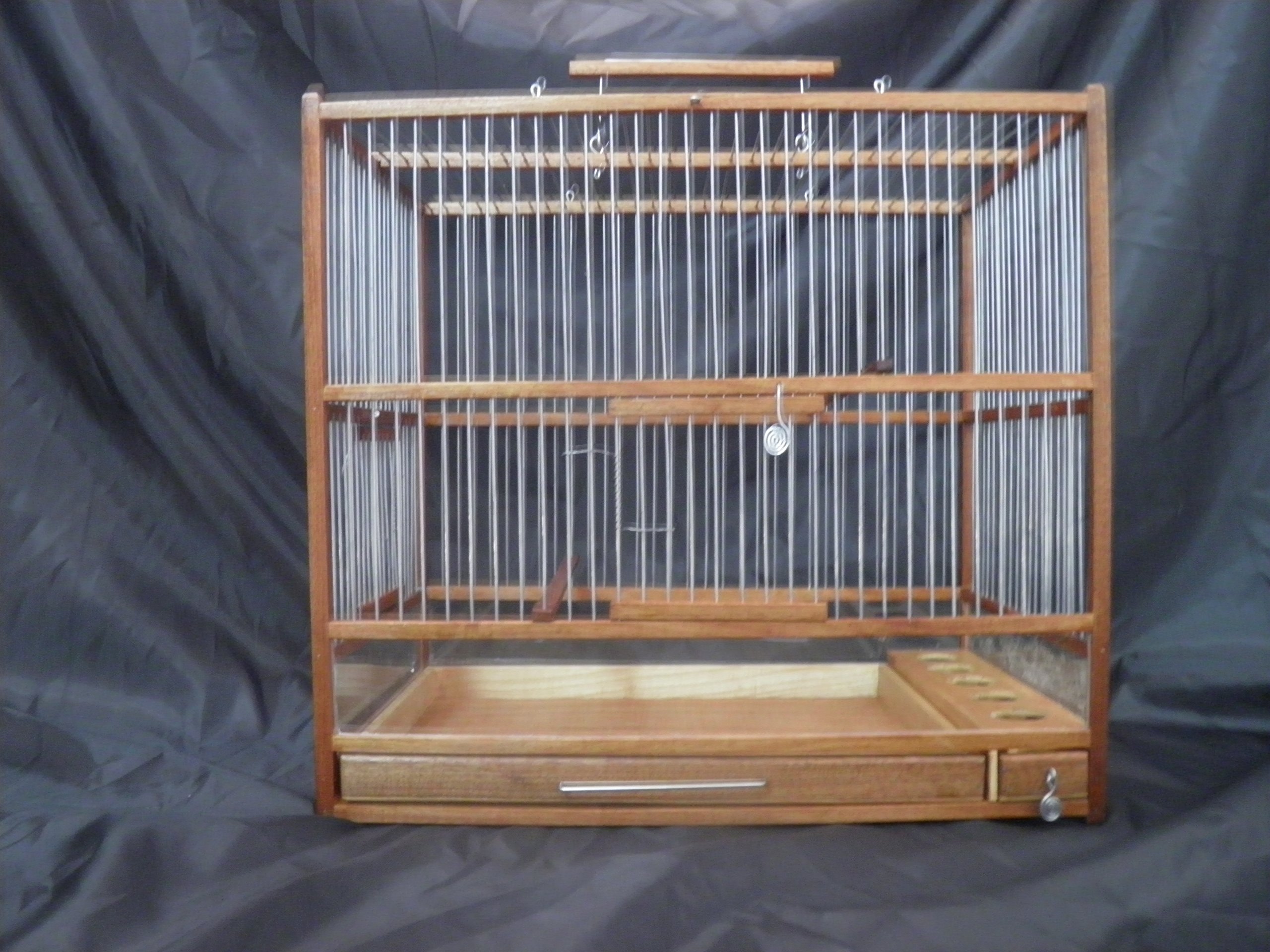 Grande cage à oiseaux en bois fabriquée à la main, plateau coulissant, plexiglas